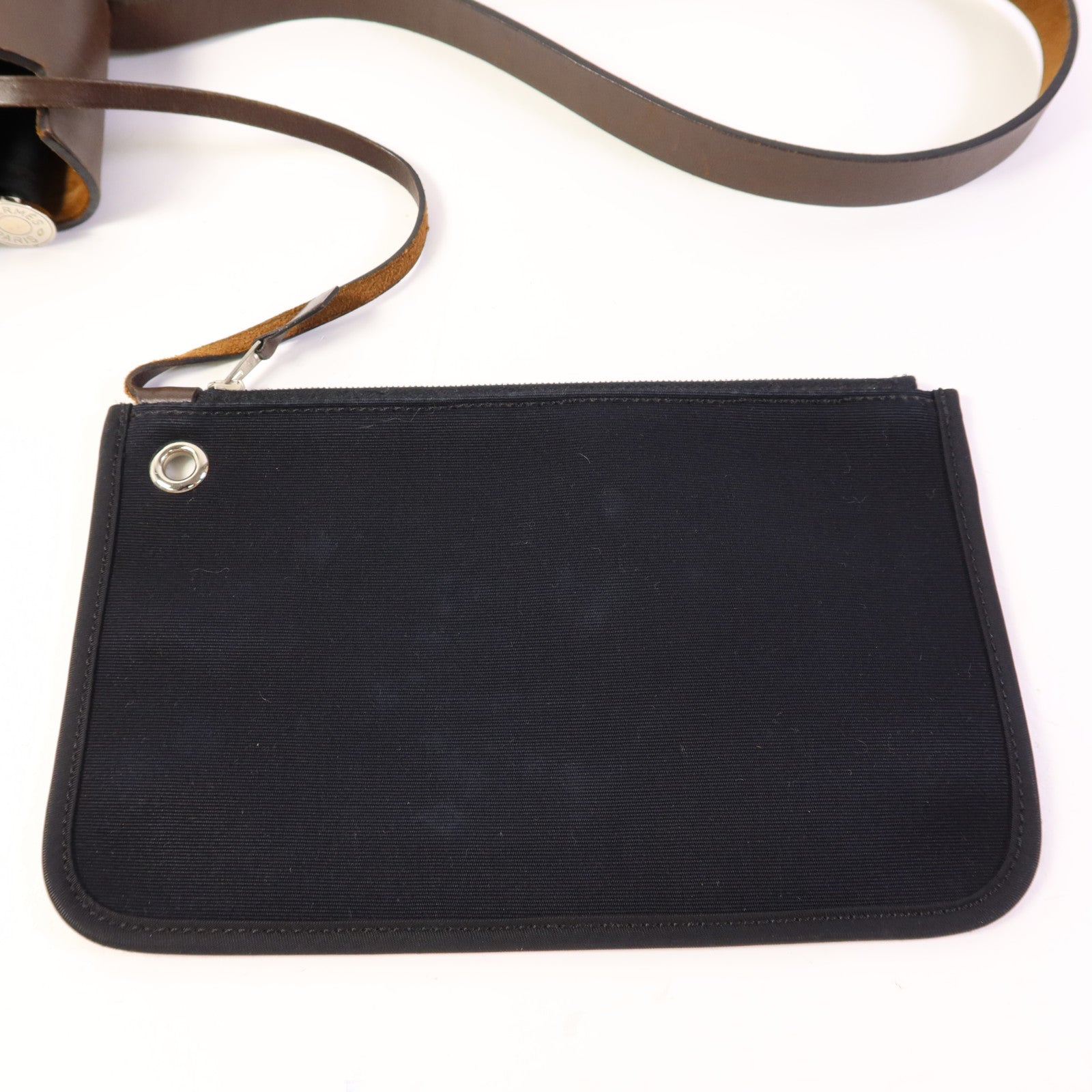 HERMES 帆布Herbag PM銀扣手挽肩背兩用袋Noir