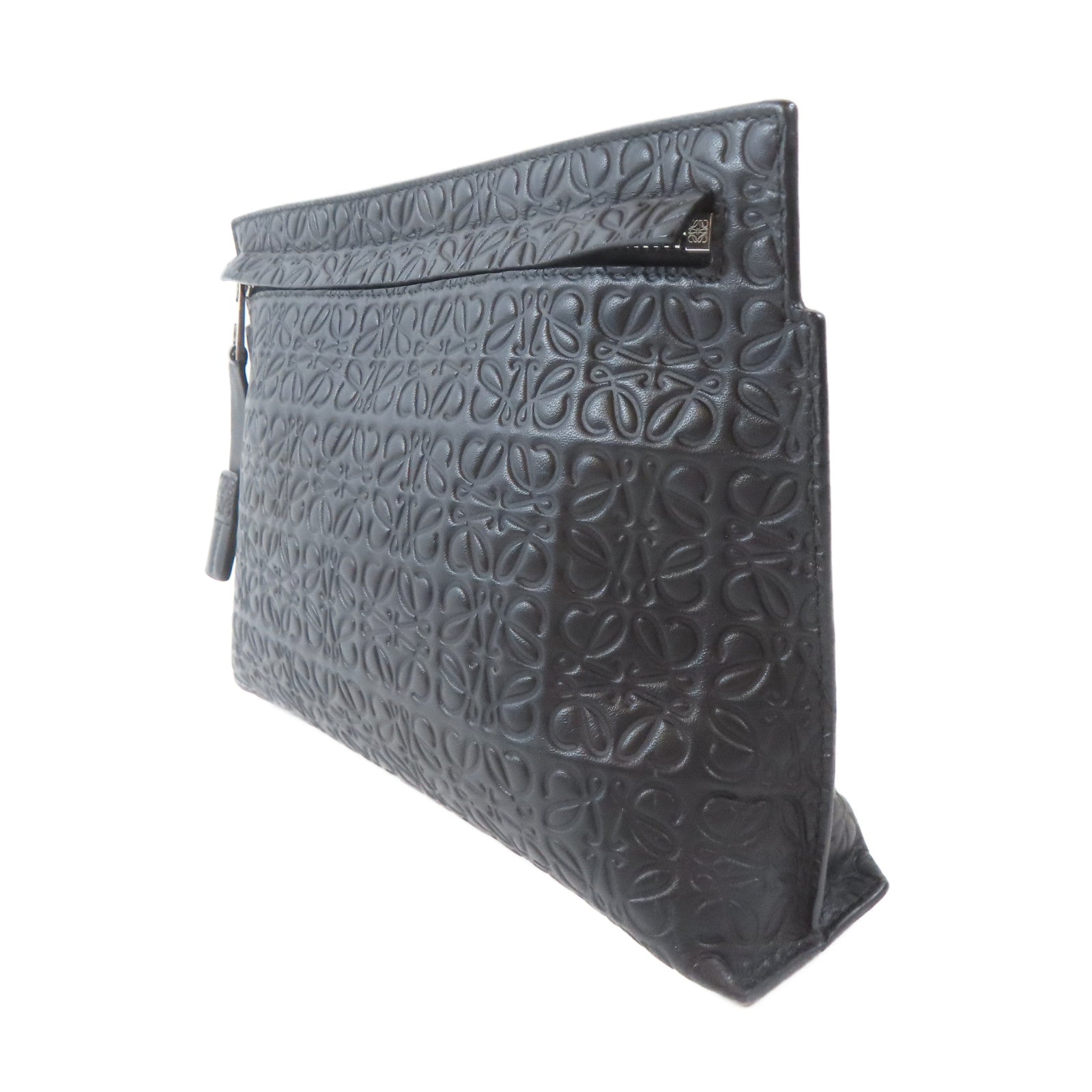 LOEWE 牛皮皮革Pouch銀扣小袋黑色