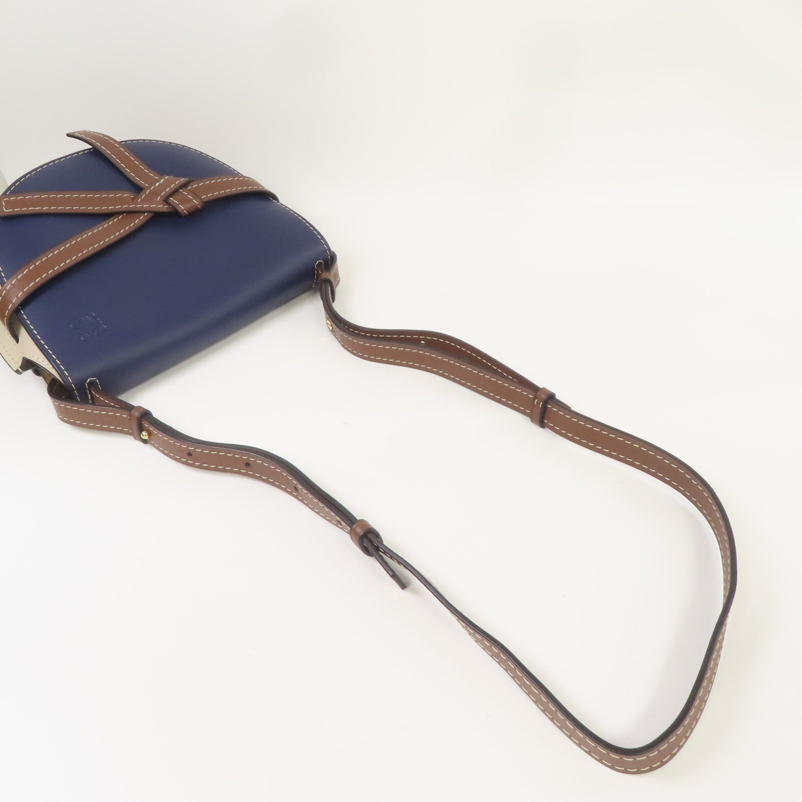 LOEWE 牛皮皮革Small Gate金扣肩背袋藍色/米色/啡色