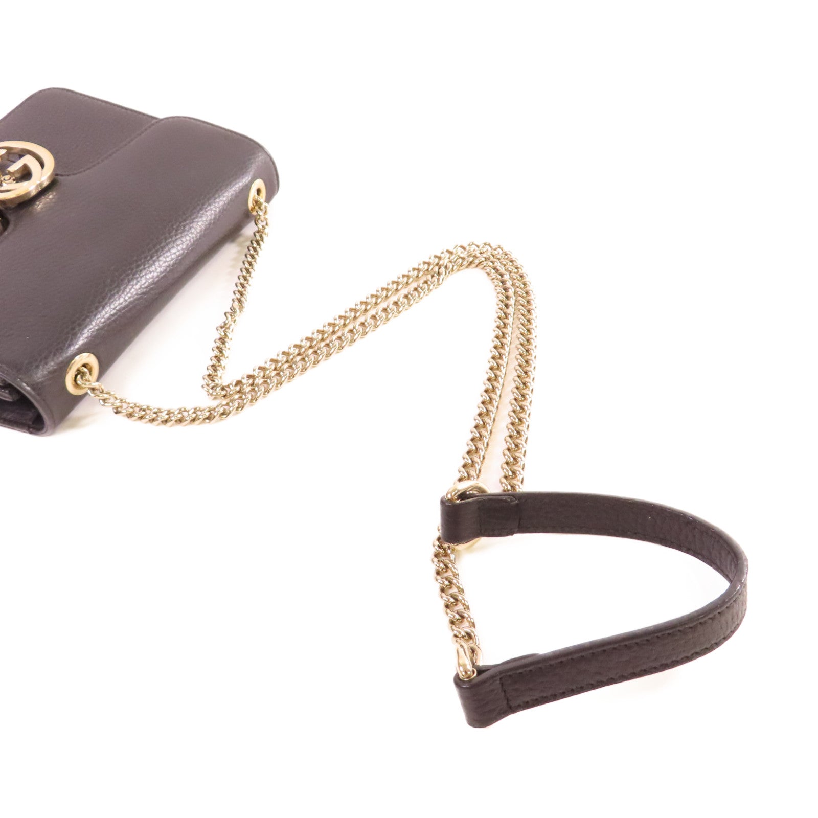 GUCCI 【激減優惠】牛皮皮革Interlocking GG Chain Shoulder Bag金扣鏈帶肩背袋黑色