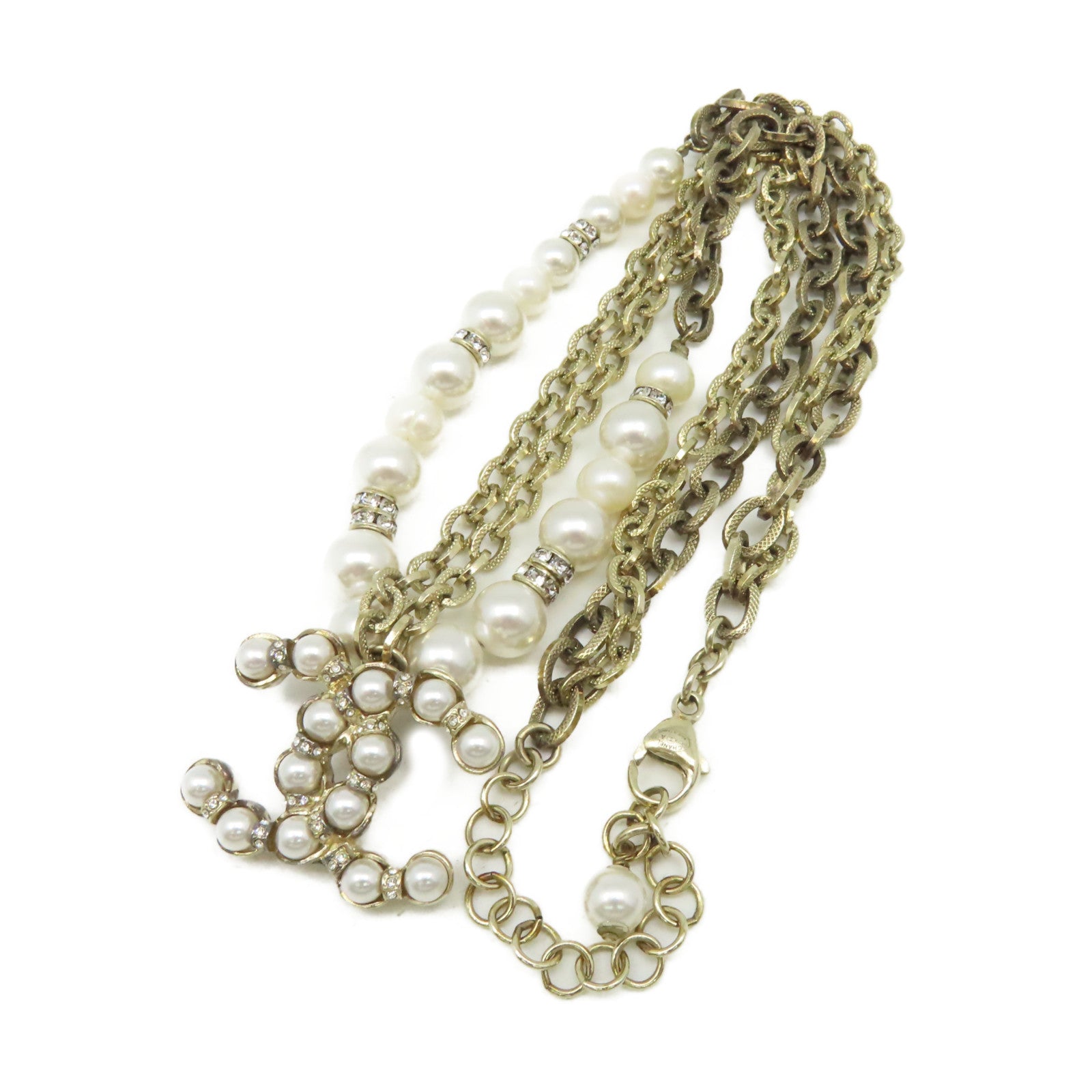 CHANEL 【激減優惠】金屬/仿珍珠CC Necklace項鏈金色/珍珠色