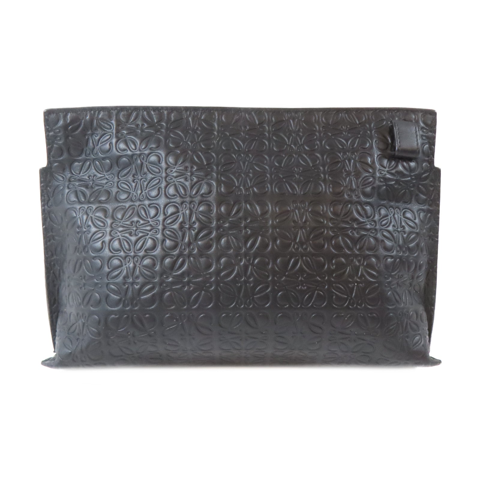 LOEWE 牛皮皮革Pouch銀扣小袋黑色