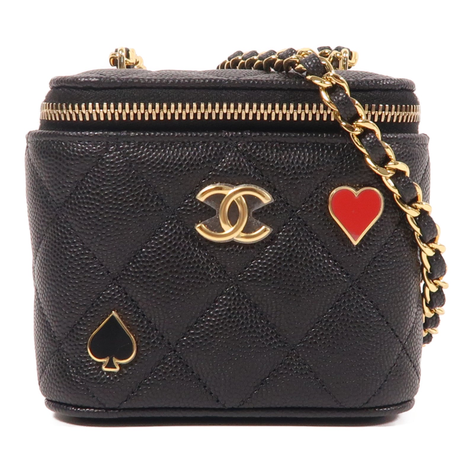 CHANEL 牛皮皮革Chain Shoulder金扣鏈帶肩背袋黑色