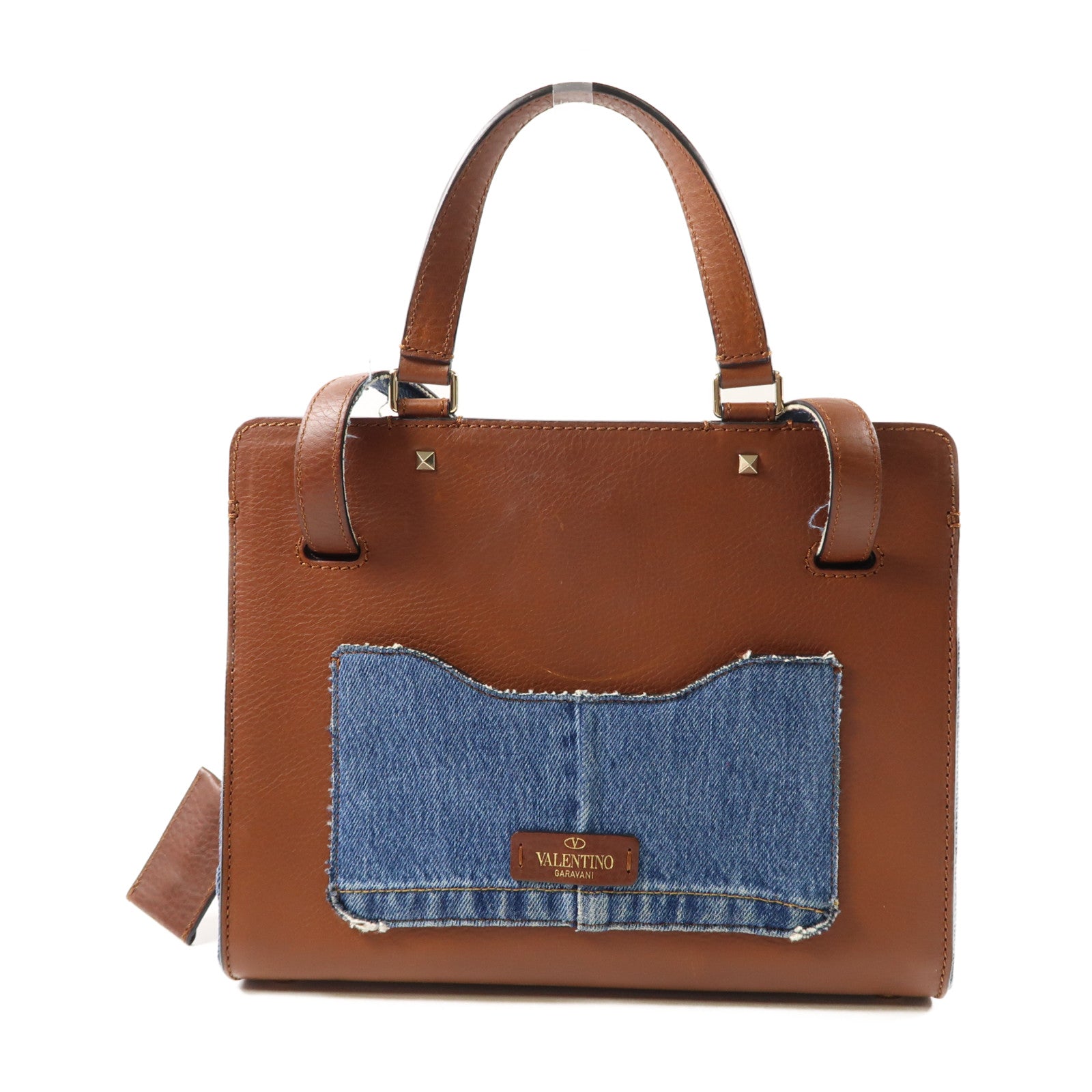Valentino 牛仔布2 Way Shoulder Bag金扣手挽肩背兩用袋藍色