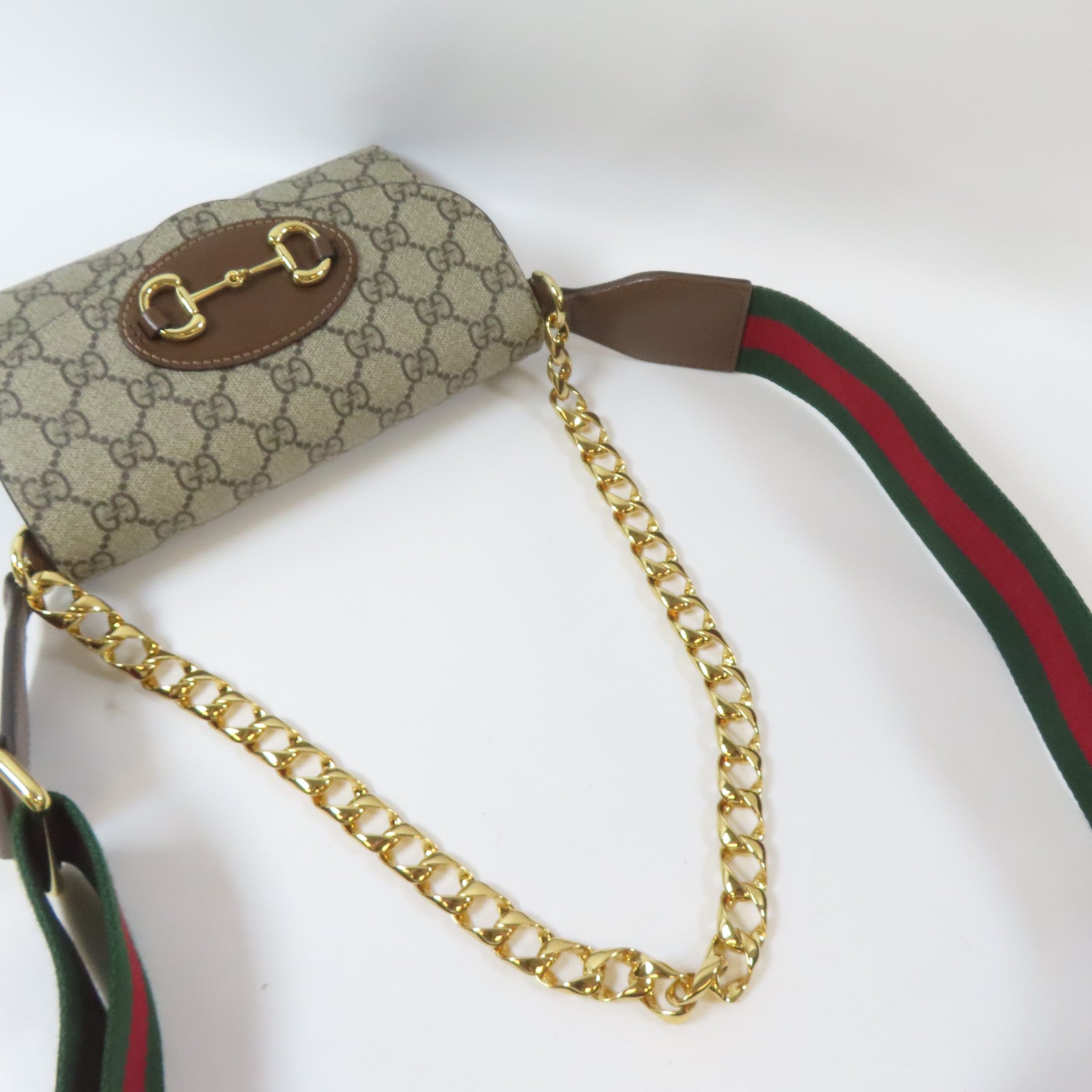 GUCCI 塗層帆布Horsebit 1955 Mini Bag金扣手挽肩背兩用袋啡色