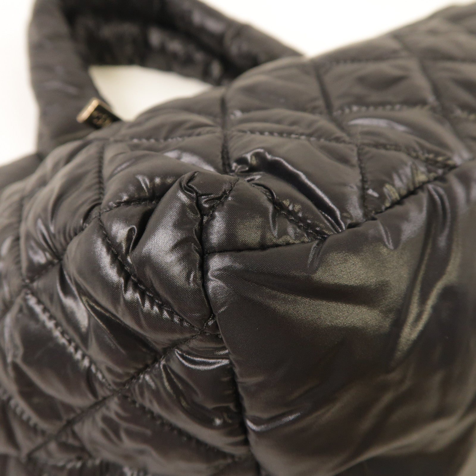 CHANEL 菱格尼龍Cocoon Bag銀扣手挽袋黑色