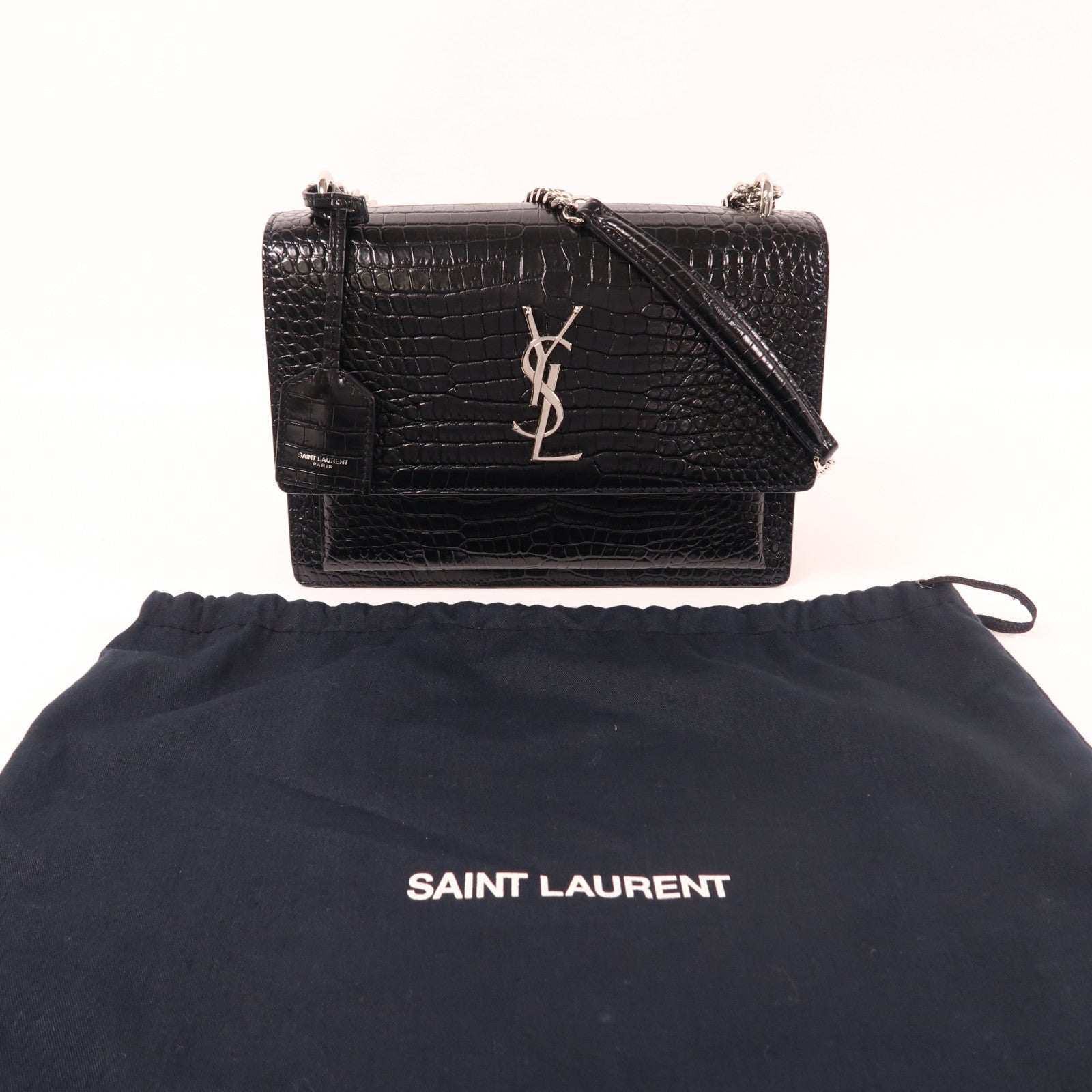 YVES SAINT LAURENT 牛皮皮革Sunset銀扣鏈帶肩背袋