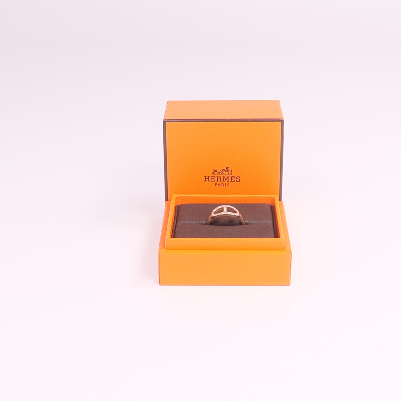 HERMES 18K玫瑰金Chaine d'ancre Contour鑽石戒指