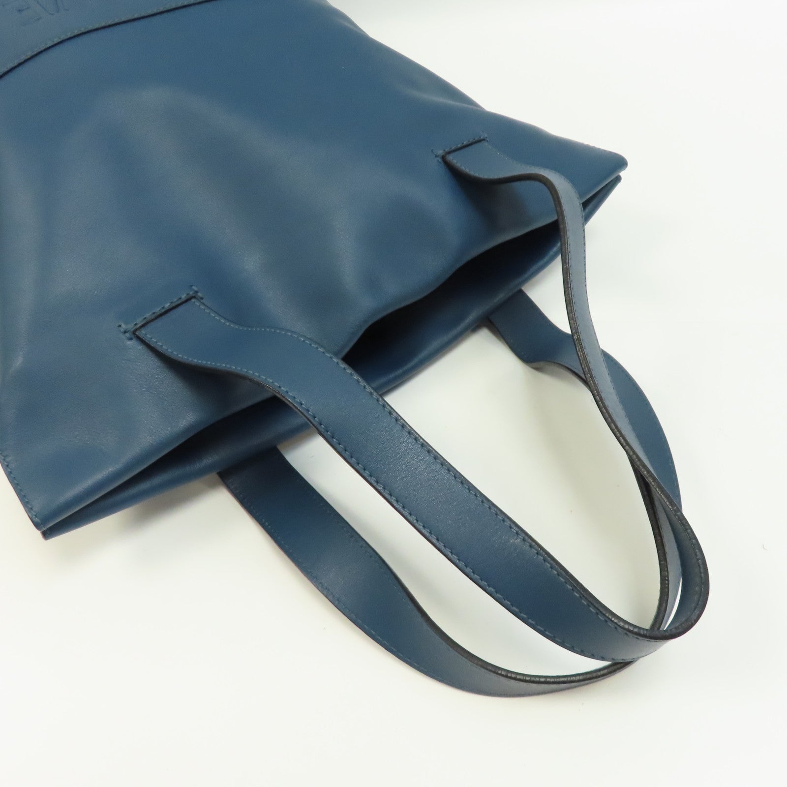 LOEWE 牛皮皮革Tote Bag銀扣手挽袋藍色