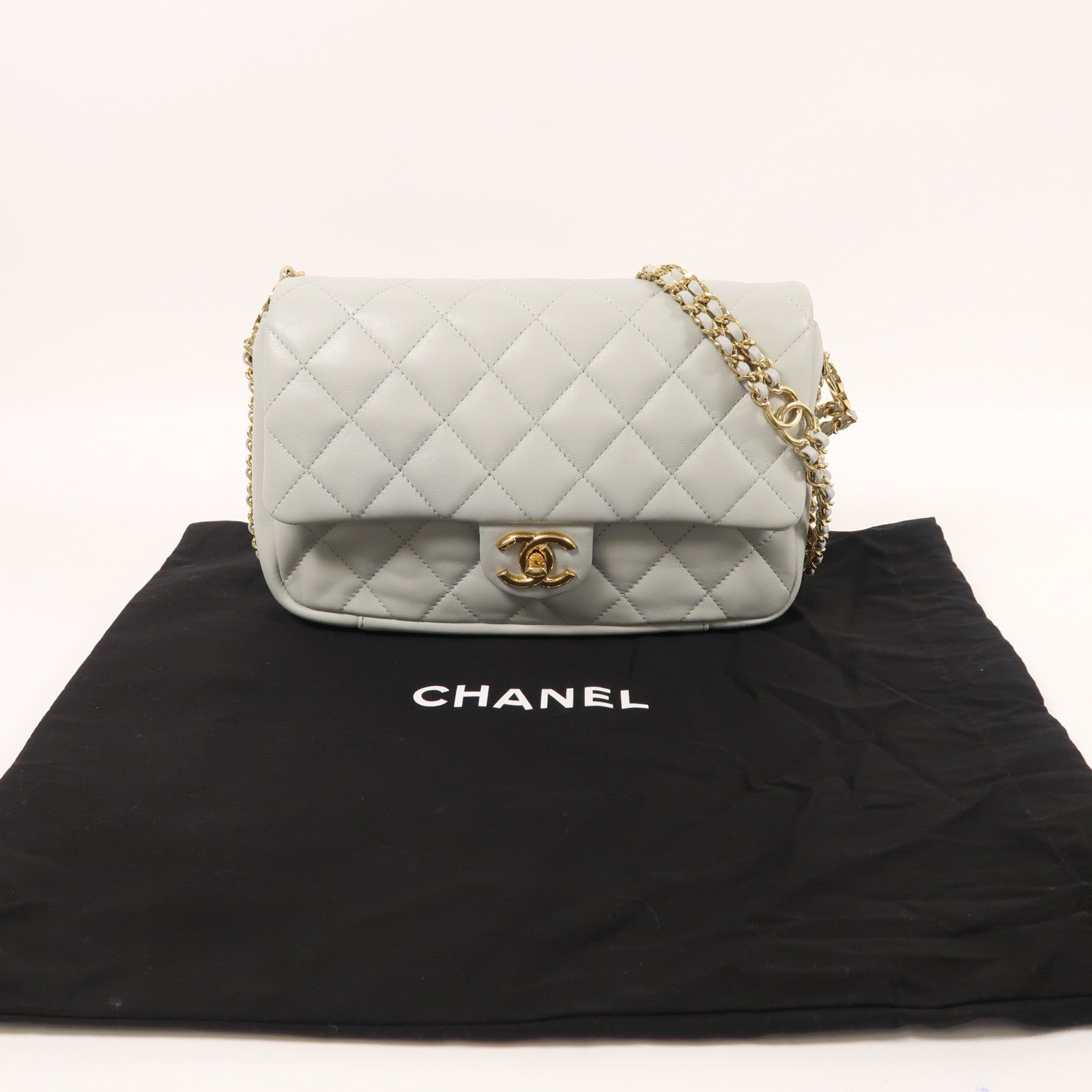 CHANEL 牛皮皮革Chain Shoulder金扣鏈帶肩背袋