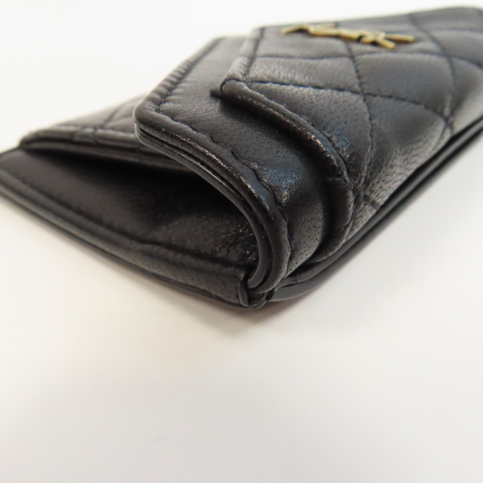 SAINT LAURENT 菱格牛皮皮革Card Case金扣卡片套黑色