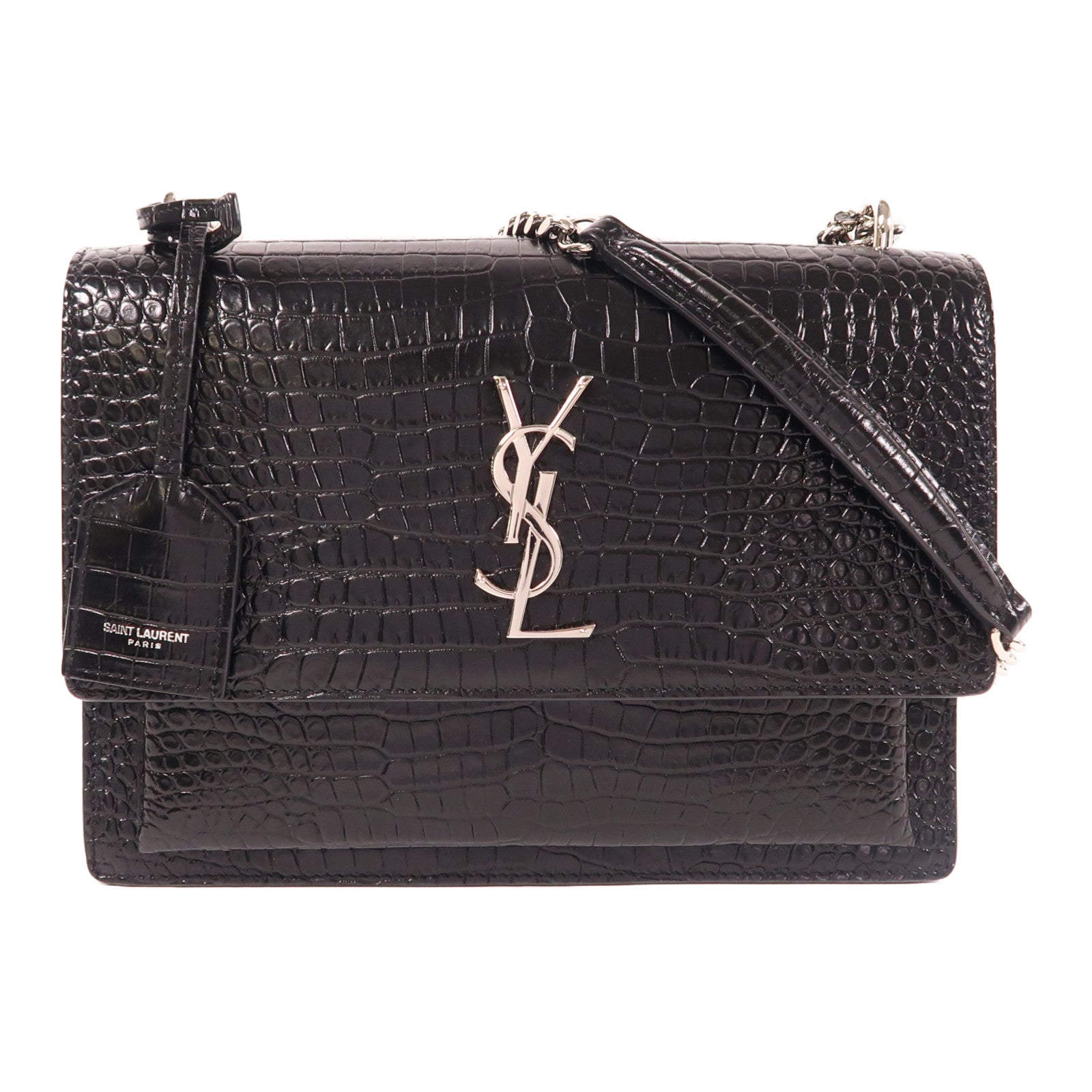 YVES SAINT LAURENT 牛皮皮革Sunset銀扣鏈帶肩背袋