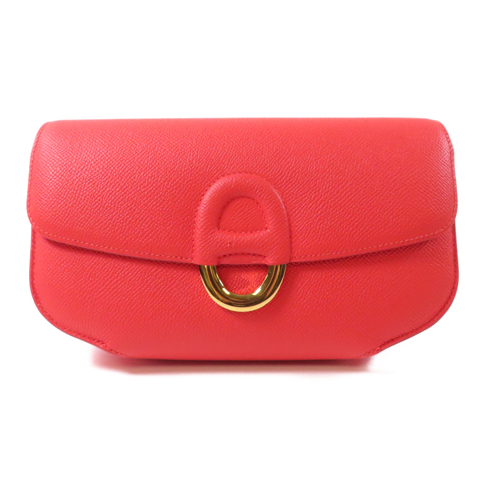 HERMES Epsom皮革Mini Cherche金扣手拿包紅色