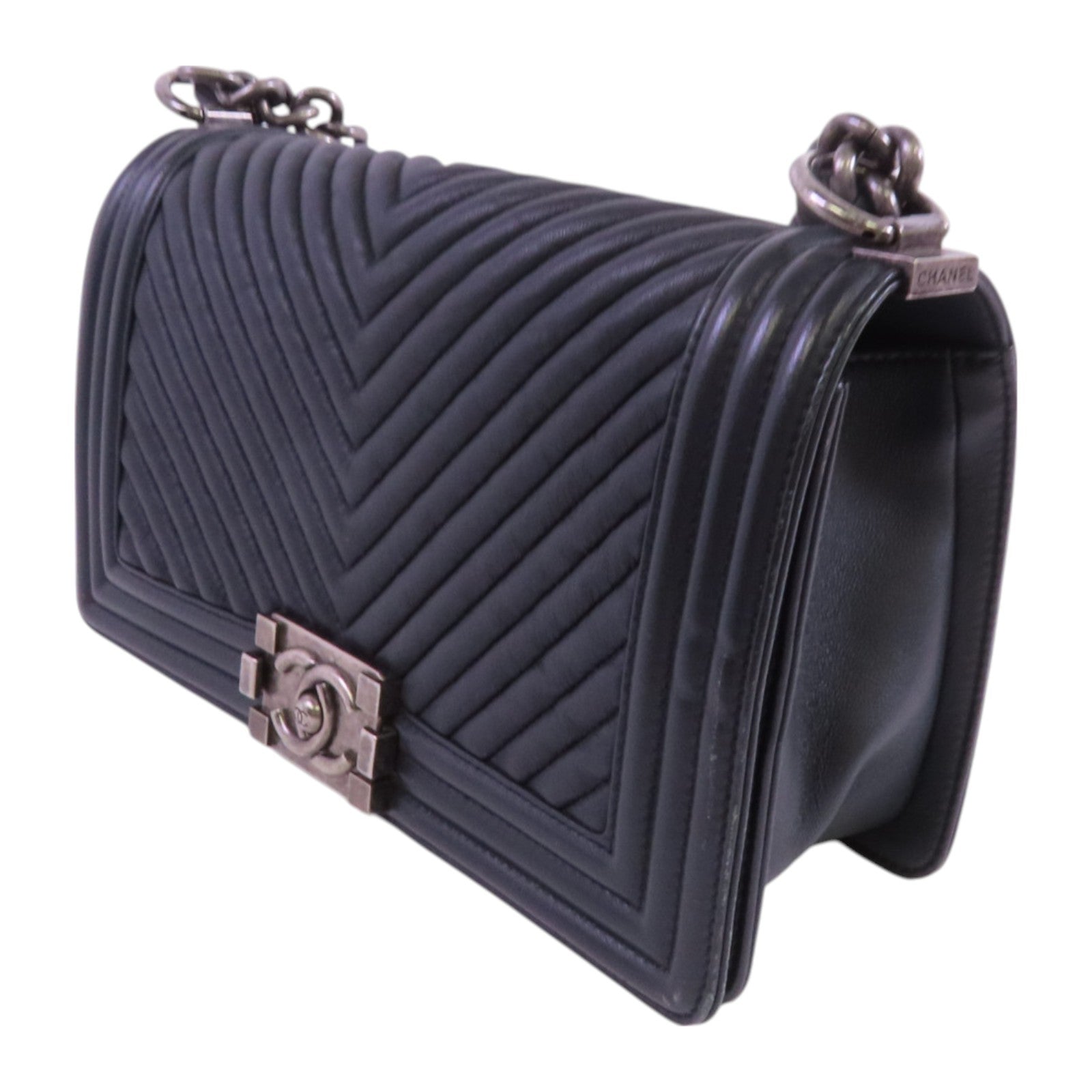 CHANEL 【激減優惠】羊皮皮革Boy 25銀扣鏈帶肩背袋