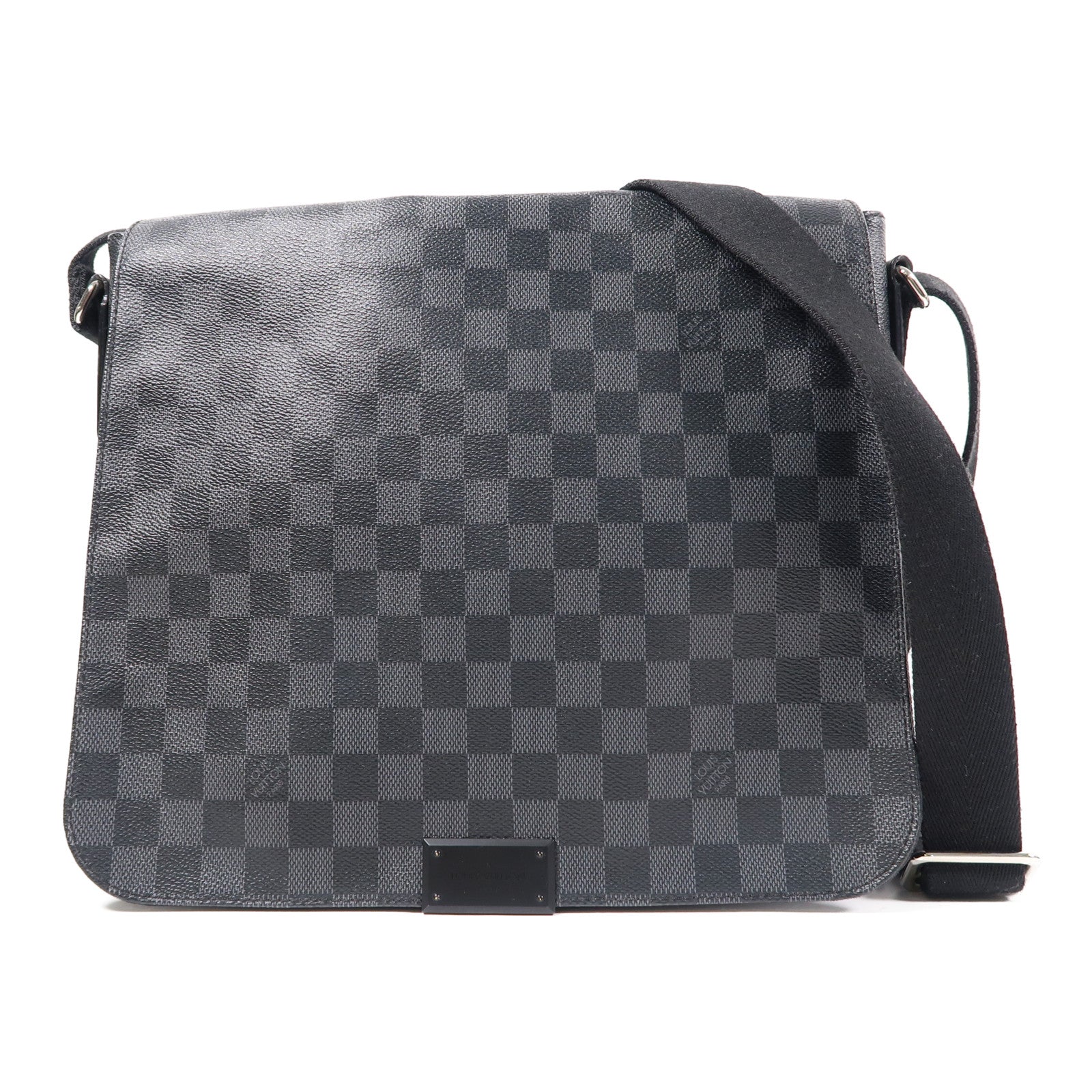 LOUIS VUITTON Damier Graphite District PM銀扣肩背袋黑色
