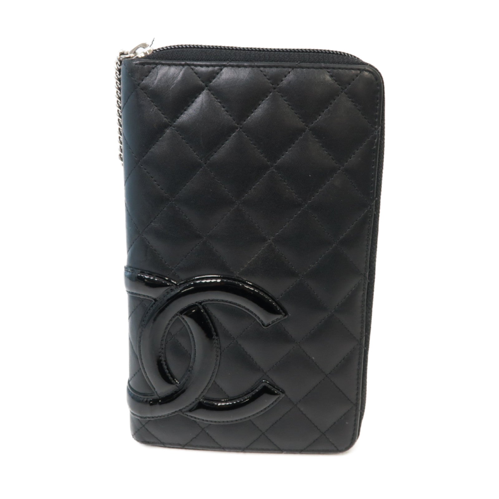 CHANEL 【激減優惠】菱格牛皮皮革Cambon Long Zipped Wallet銀扣長錢包黑色/粉紅色
