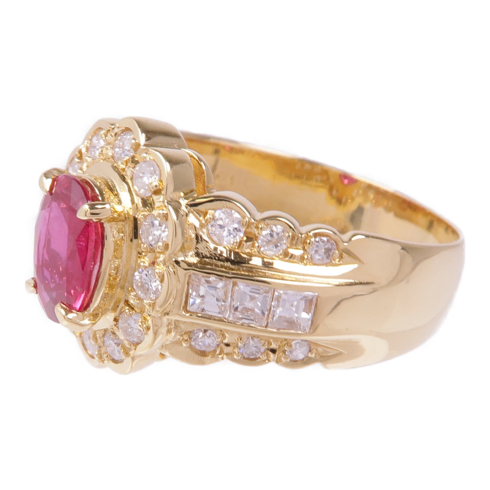 JEWELRY 【激減優惠】18K黃金Ruby Diamond Ring紅寶石/鑽石戒指US#7.25
