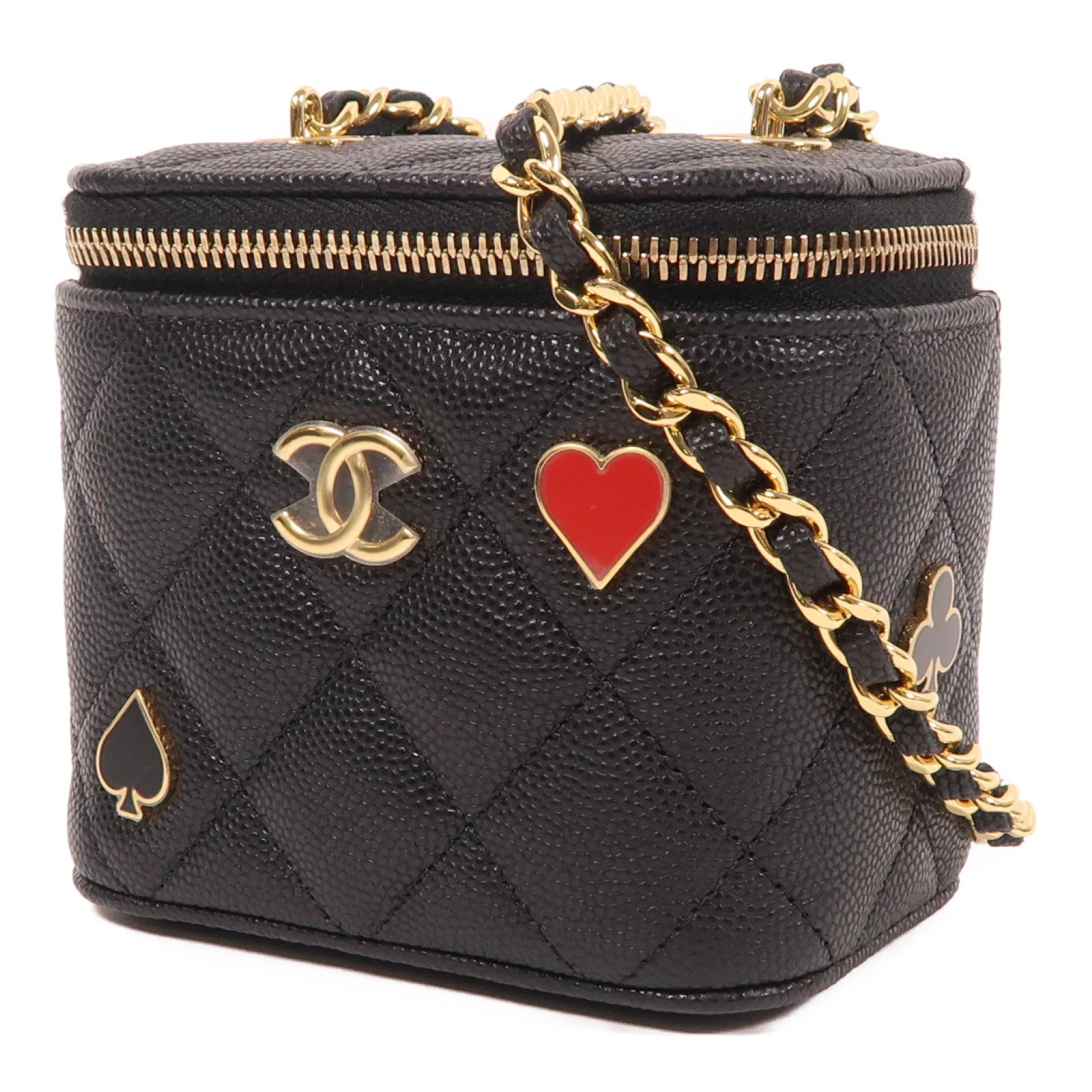 CHANEL 牛皮皮革Chain Shoulder金扣鏈帶肩背袋黑色