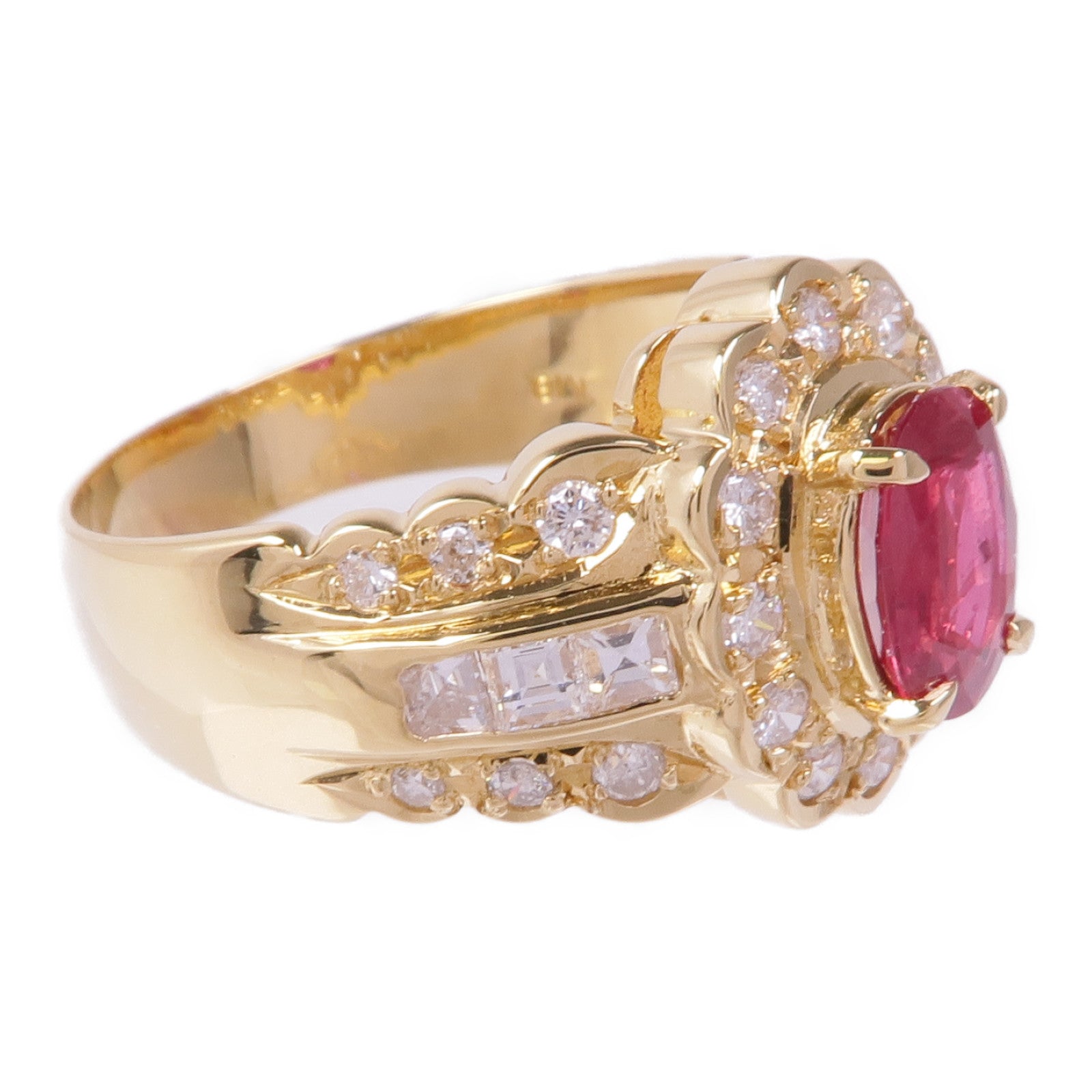 JEWELRY 【激減優惠】18K黃金Ruby Diamond Ring紅寶石/鑽石戒指US#7.25