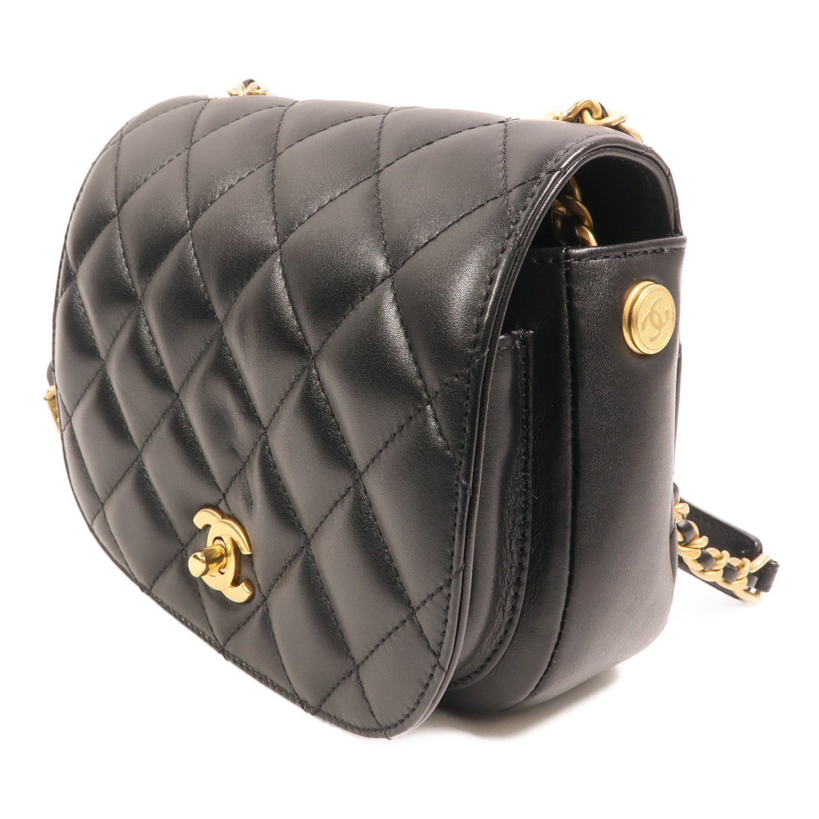 CHANEL 牛皮皮革Chain Shoulder金扣鏈帶肩背袋