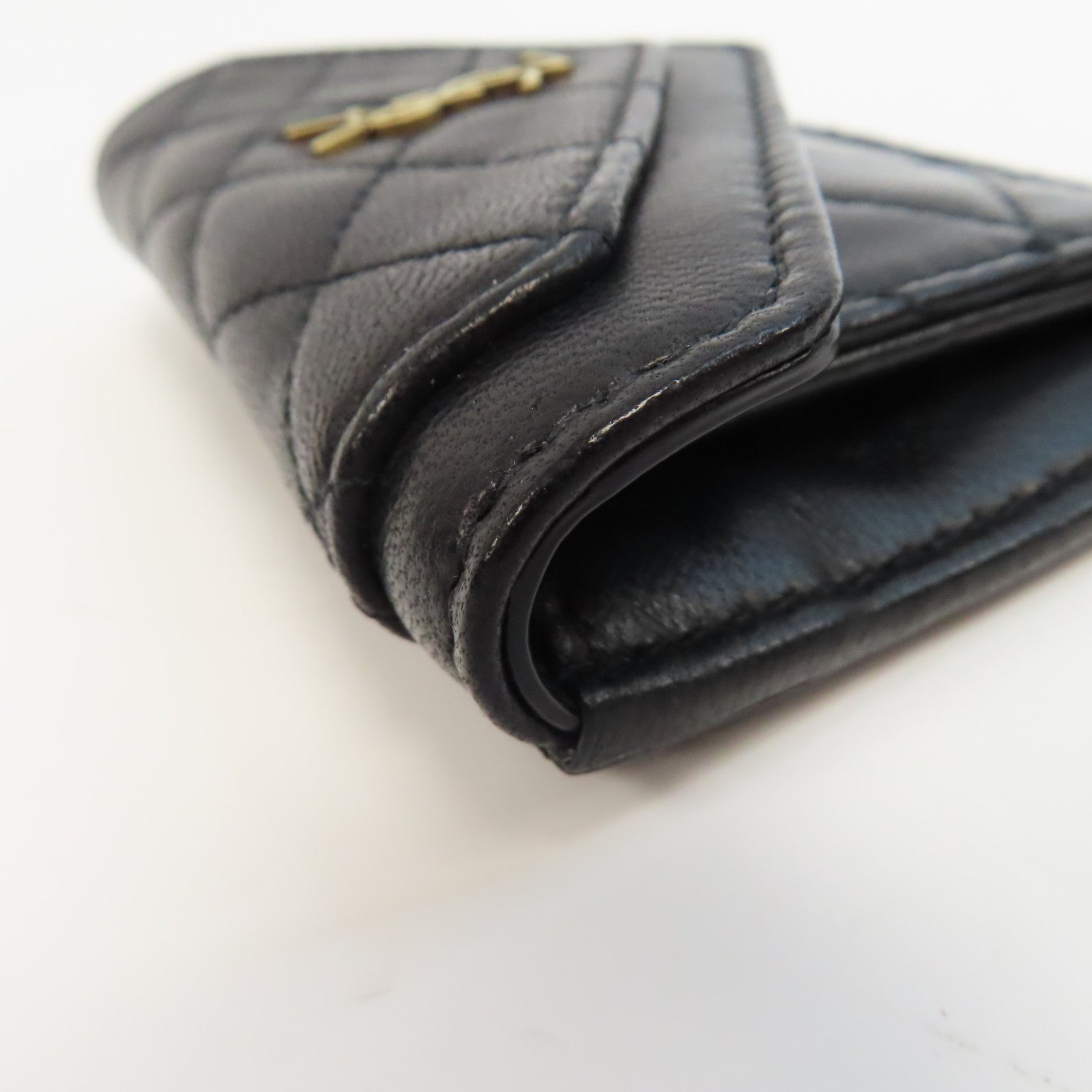 SAINT LAURENT 菱格牛皮皮革Card Case金扣卡片套黑色