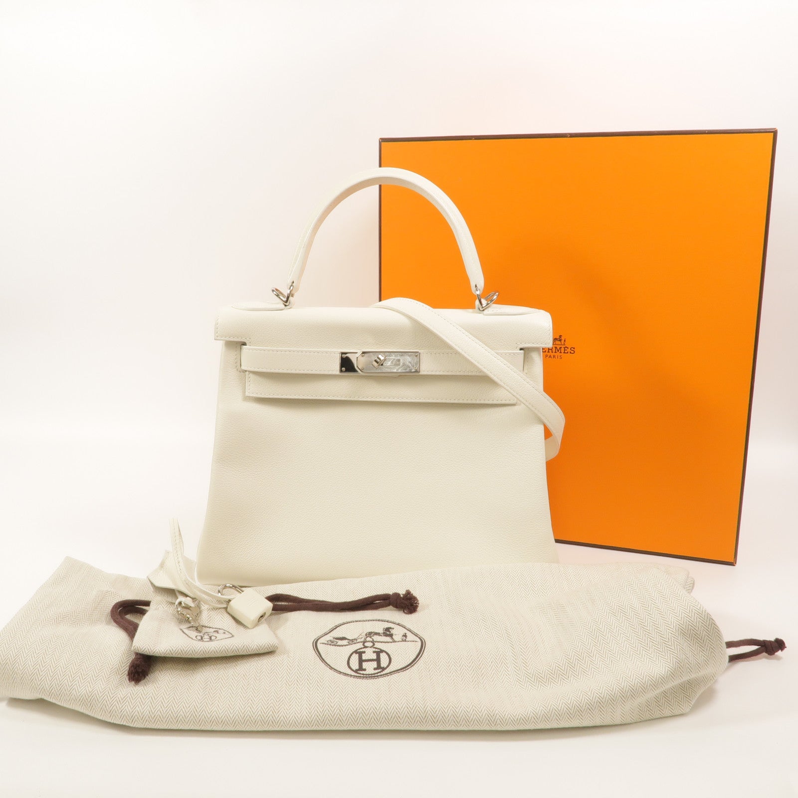 HERMES Evercolor皮革Kelly 28手挽肩背兩用袋Blanc