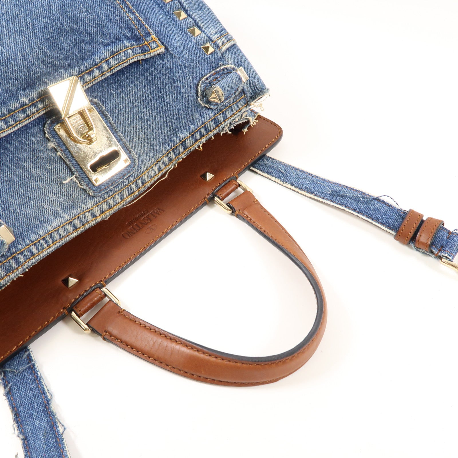 Valentino 牛仔布2 Way Shoulder Bag金扣手挽肩背兩用袋藍色