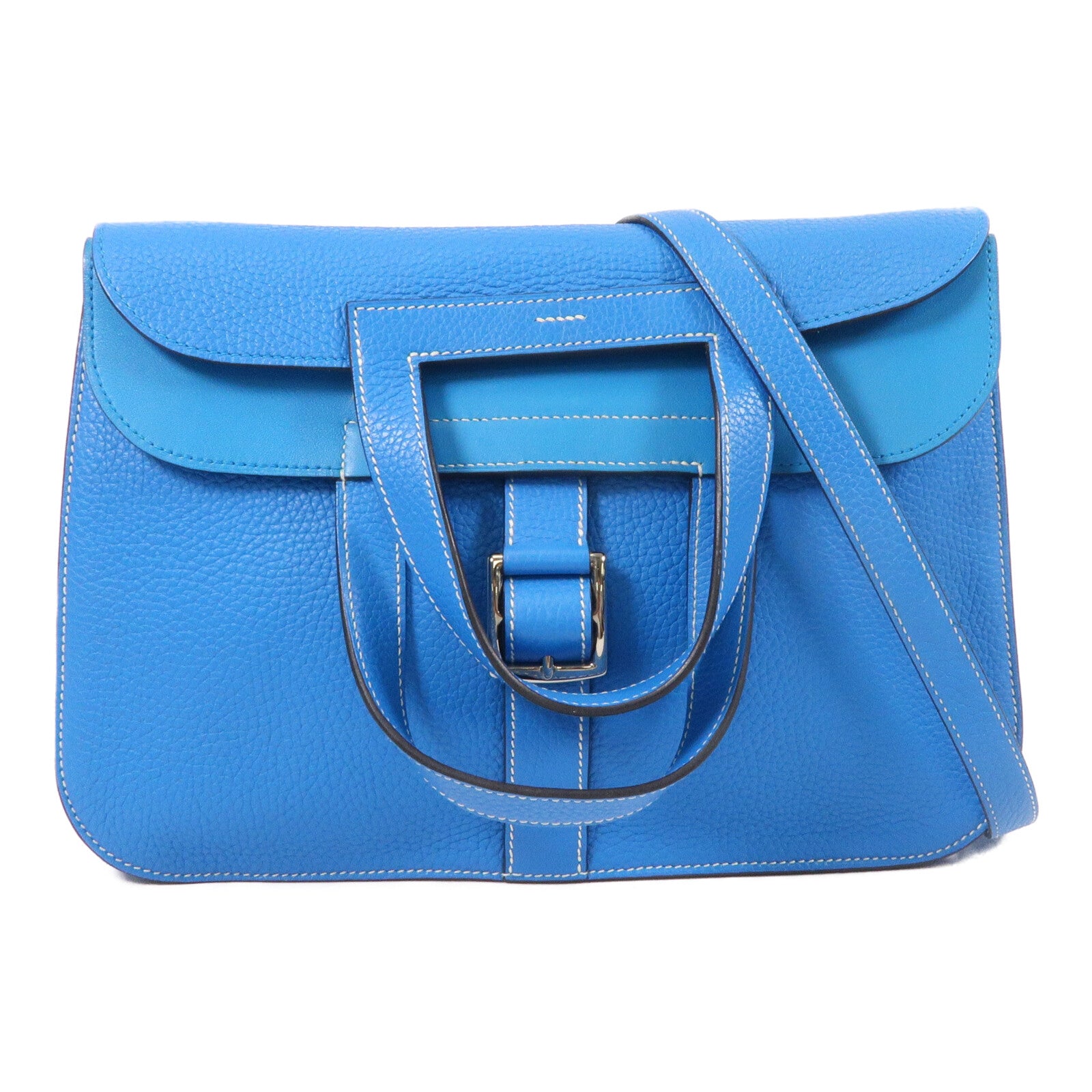 HERMES Clemence皮革Halzan 31手挽肩背兩用袋Bleu Zanzibar