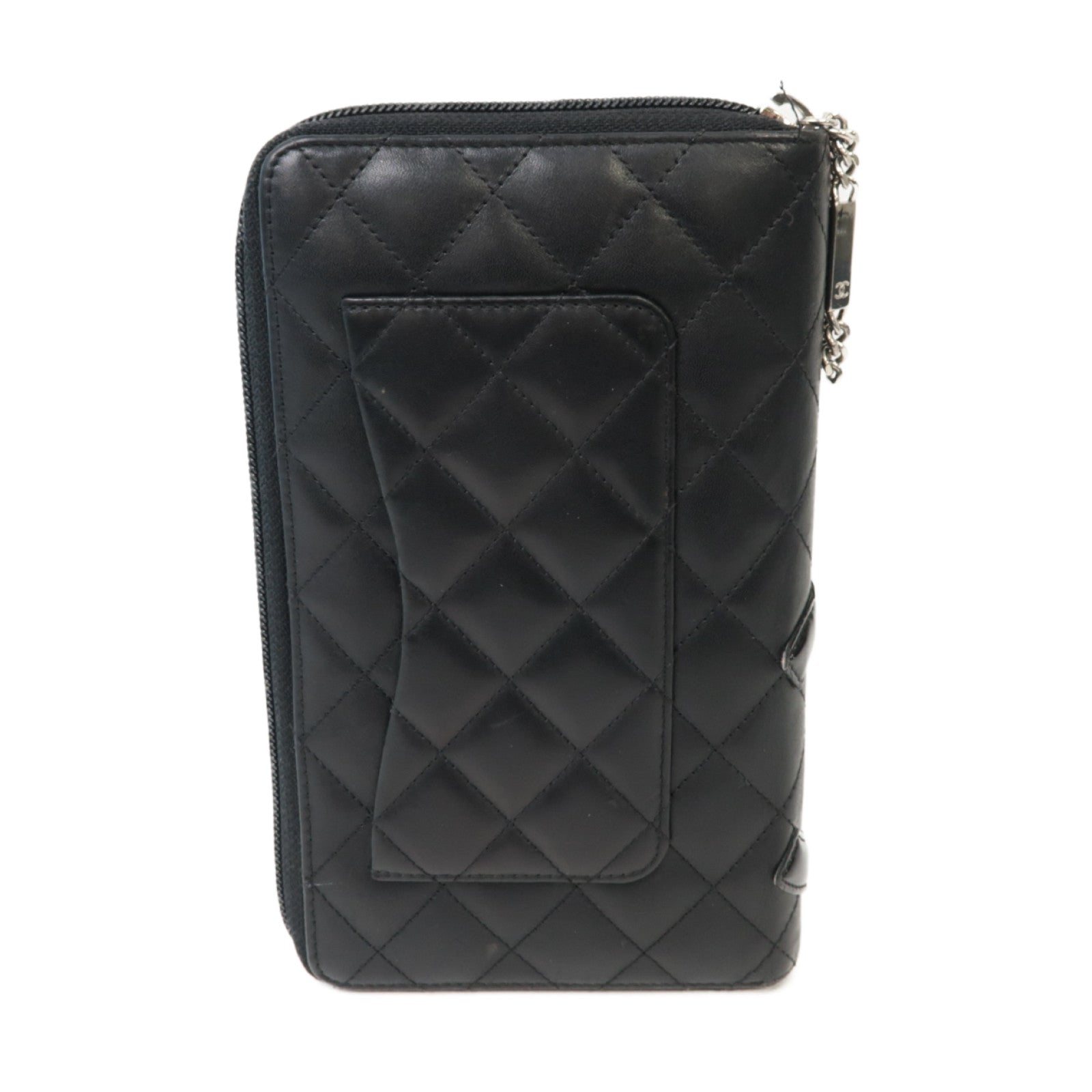 CHANEL 【激減優惠】菱格牛皮皮革Cambon Long Zipped Wallet銀扣長錢包黑色/粉紅色