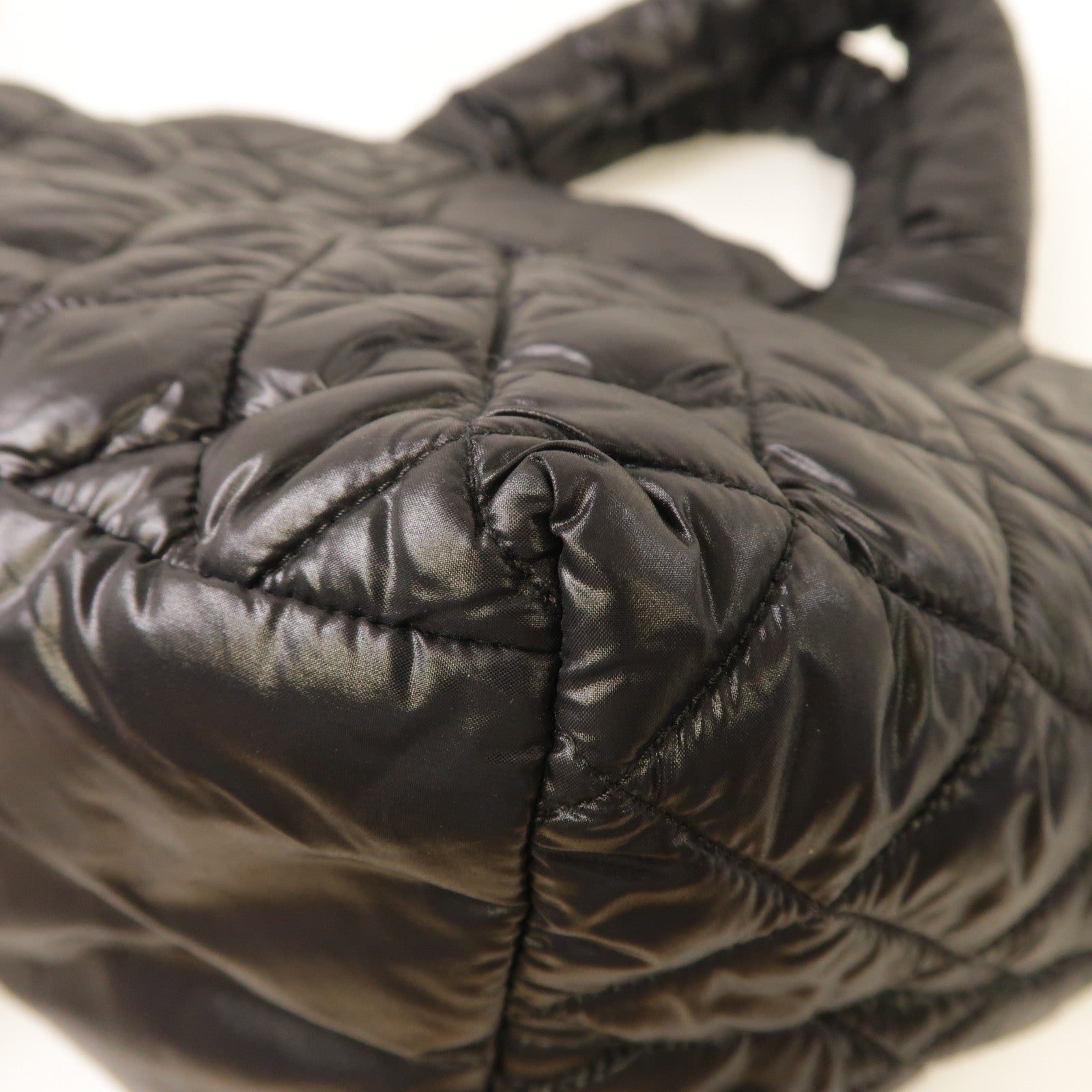 CHANEL 菱格尼龍Cocoon Bag銀扣手挽袋黑色