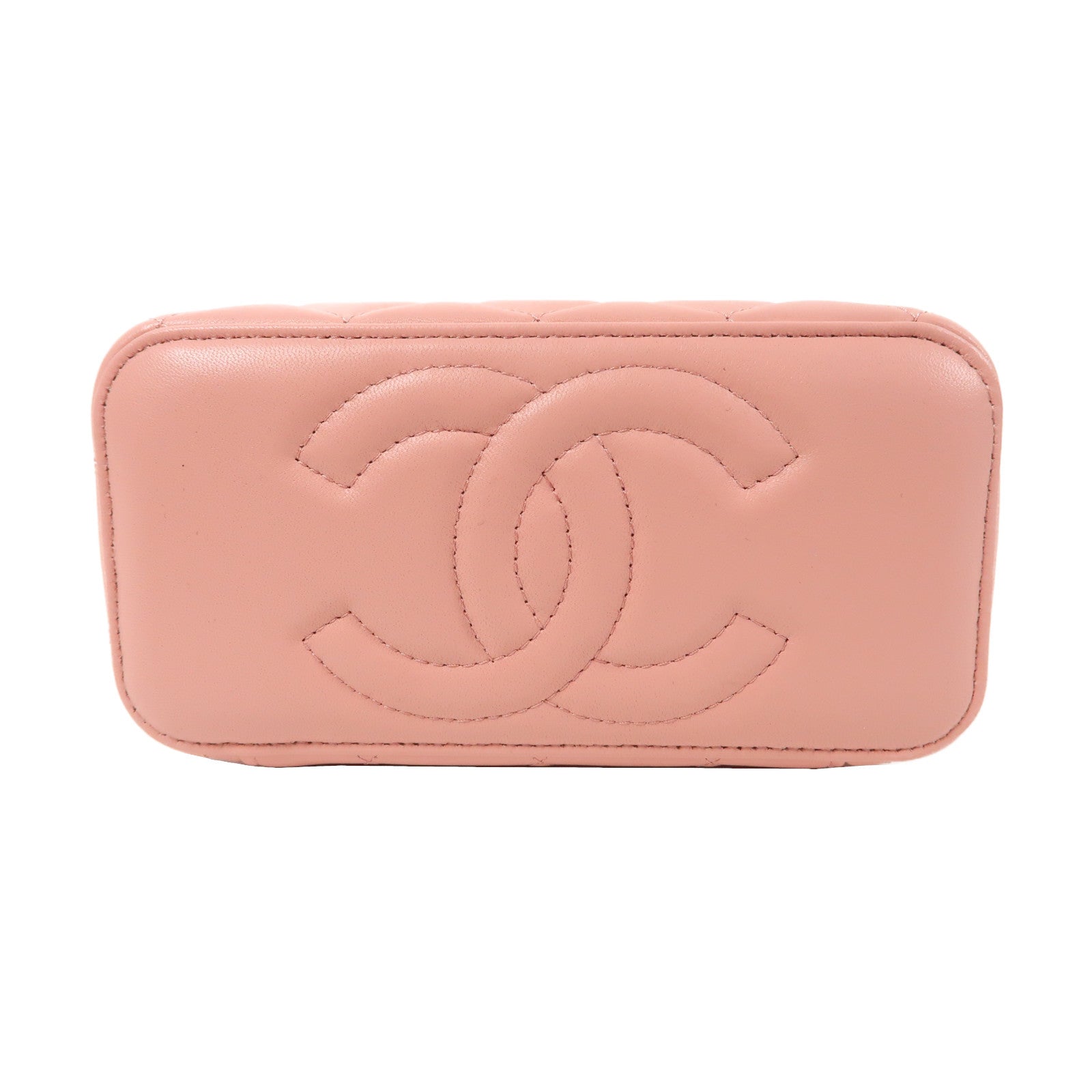 CHANEL 菱格羊皮皮革Vanity Case金扣鏈帶肩背袋粉紅色