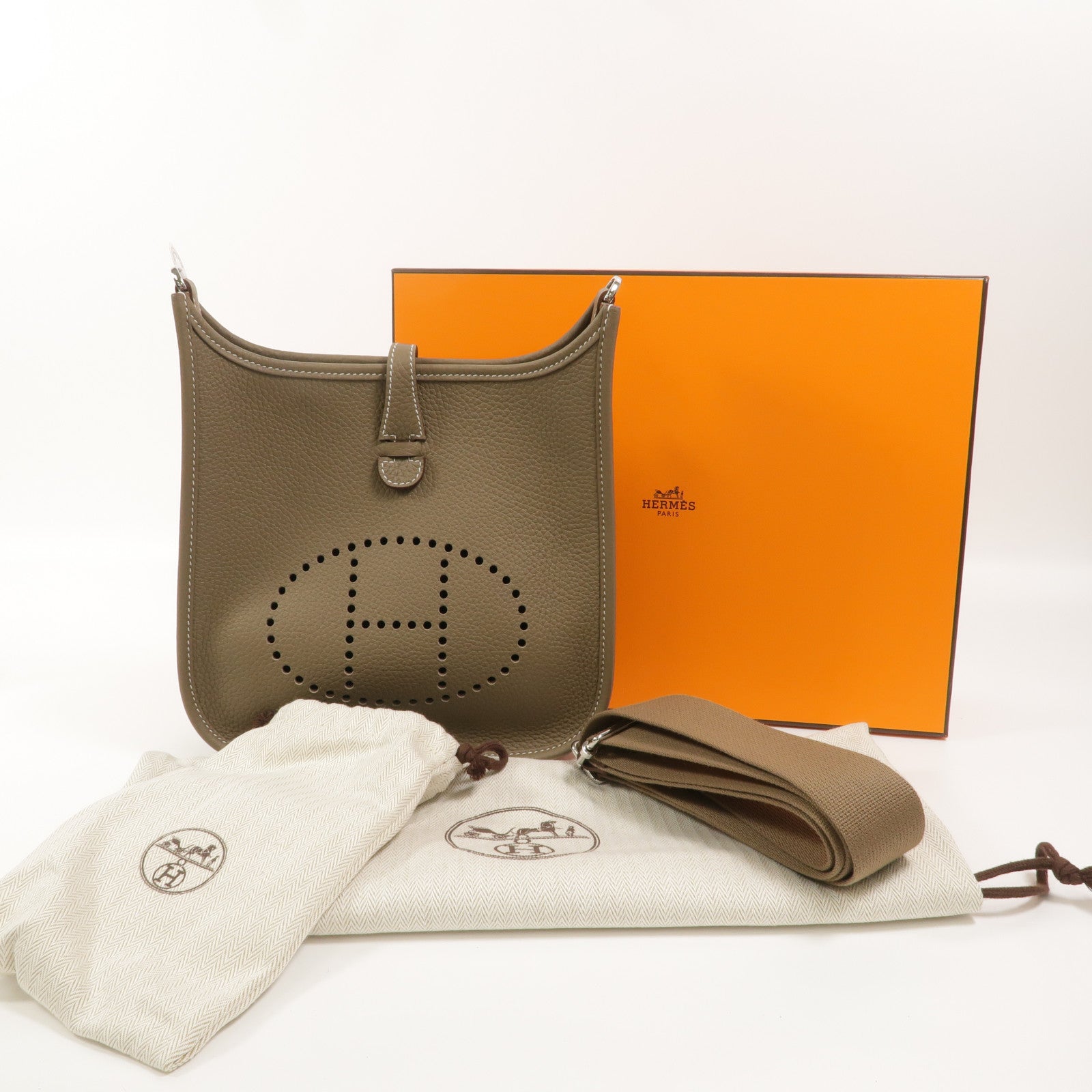 HERMES Clemence皮革Evelyne 23肩背袋Etoupe
