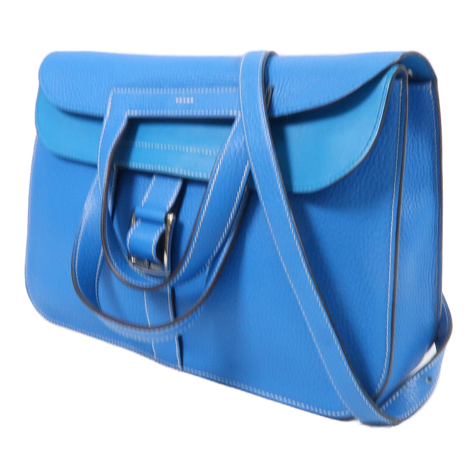 HERMES Clemence皮革Halzan 31手挽肩背兩用袋Bleu Zanzibar