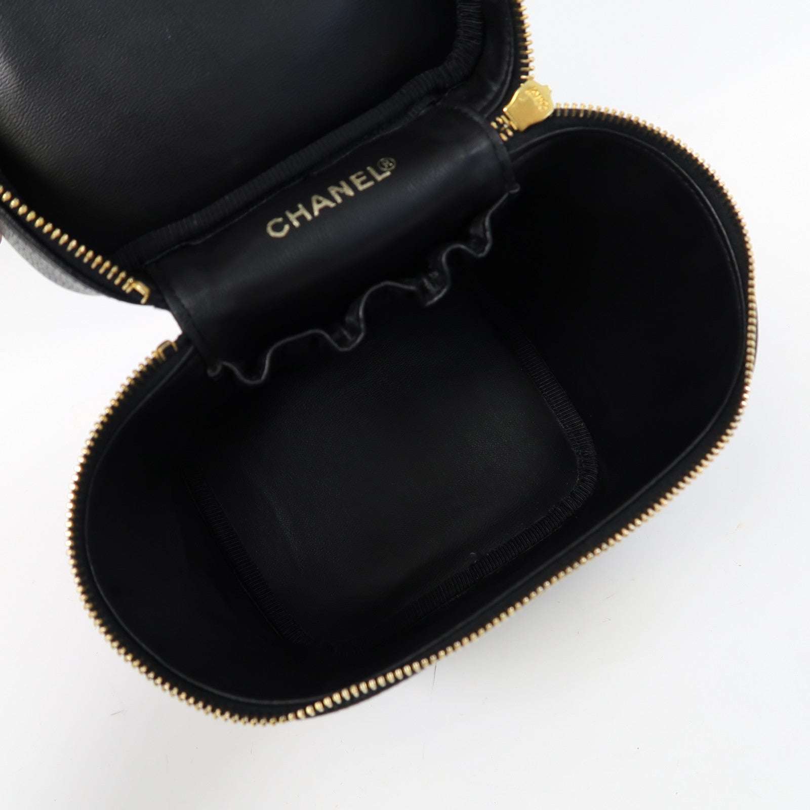 CHANEL 【激減優惠】Caviar皮革Vanity Bag金扣手挽袋黑色