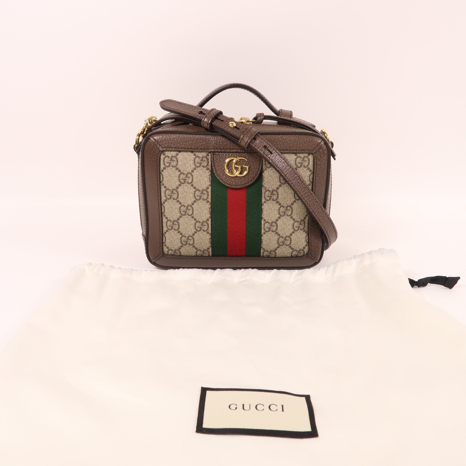 GUCCI 塗層帆布/皮革Ophidia GG Mini金扣手挽肩背兩用袋棕色