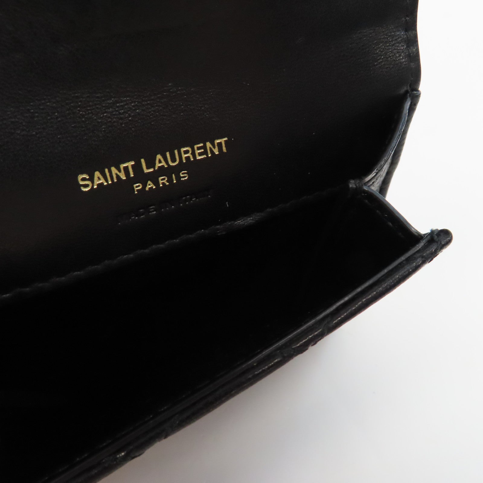 SAINT LAURENT 菱格牛皮皮革Card Case金扣卡片套黑色