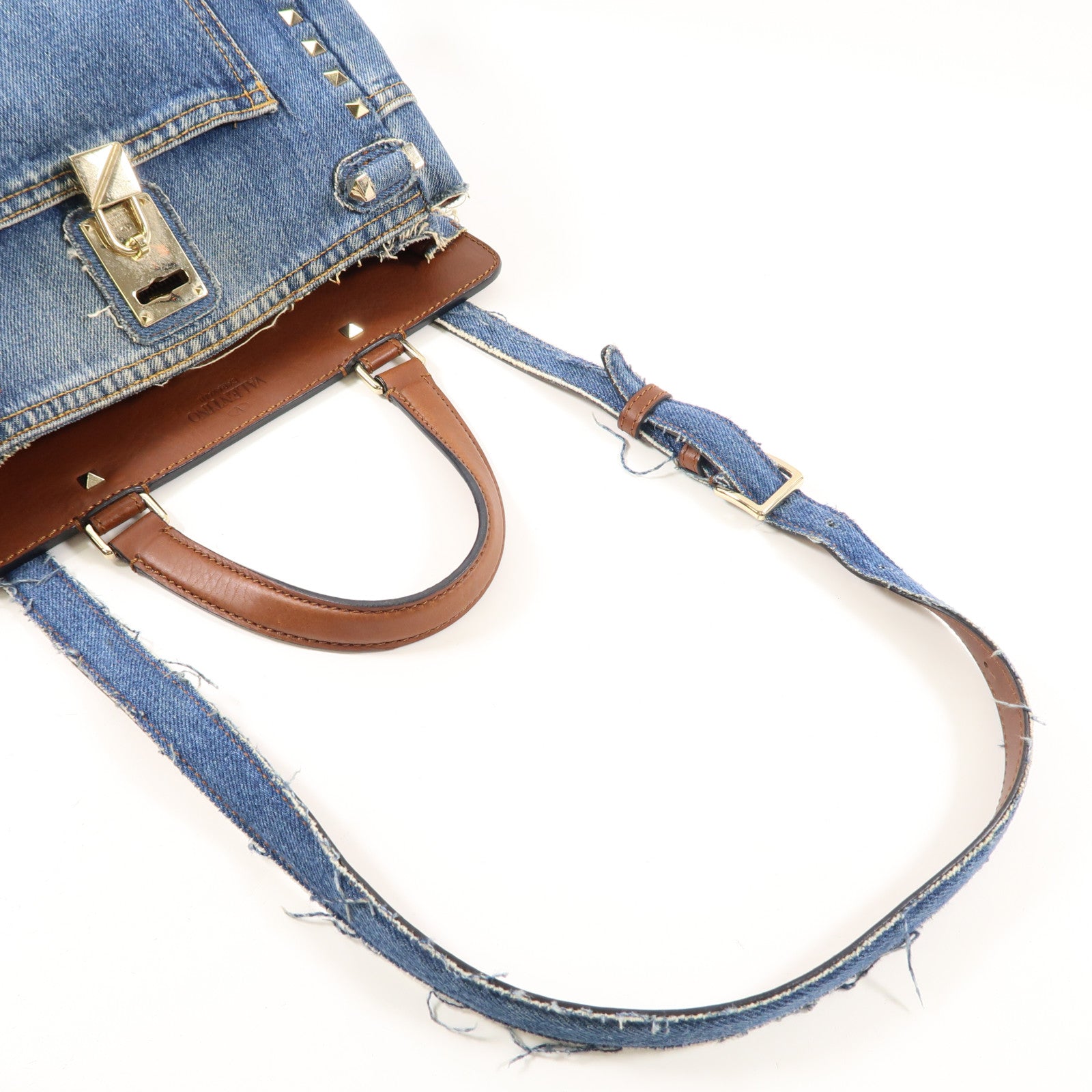 Valentino 牛仔布2 Way Shoulder Bag金扣手挽肩背兩用袋藍色