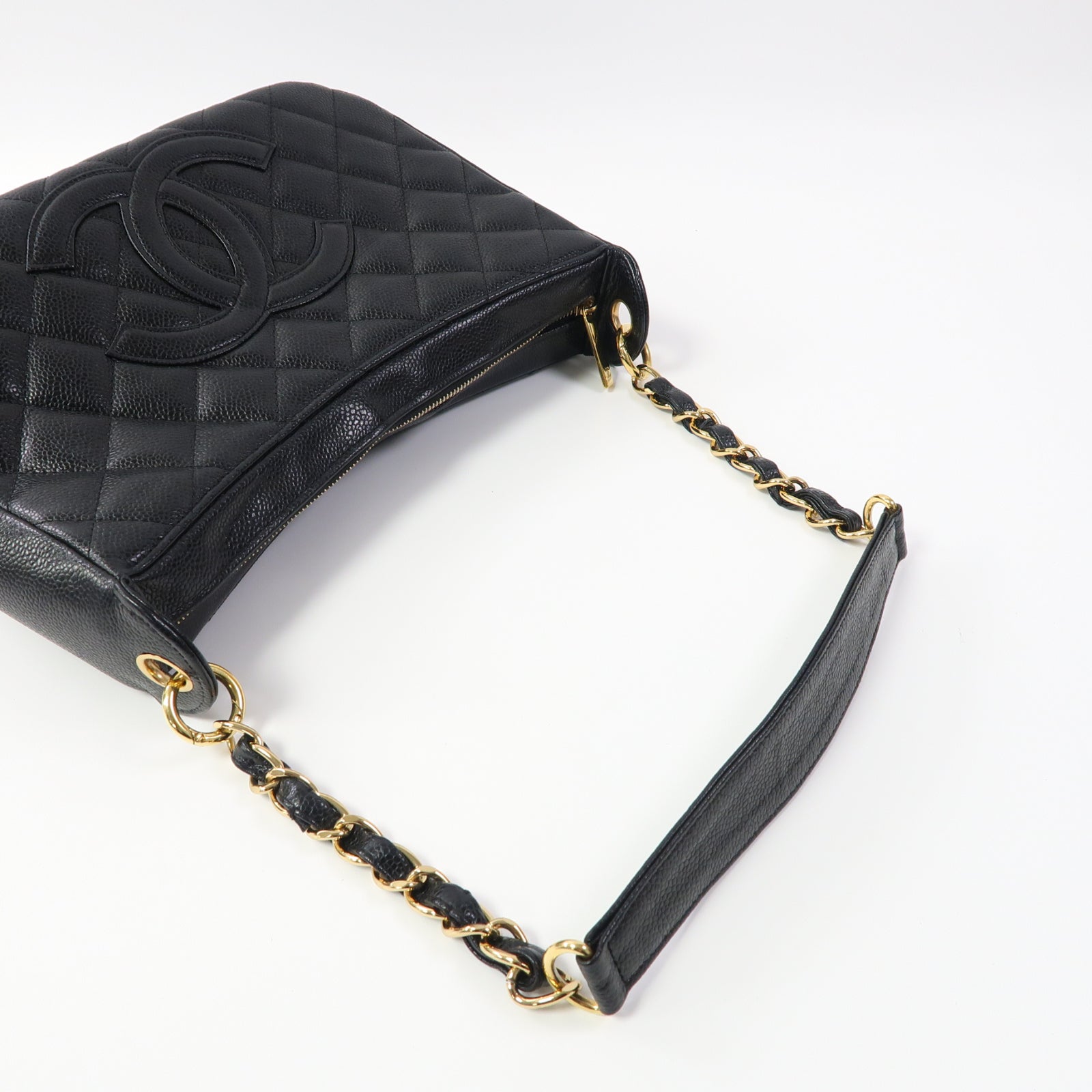 CHANEL 菱格牛皮皮革Vintage Shoulder Bag金扣肩背袋黑色