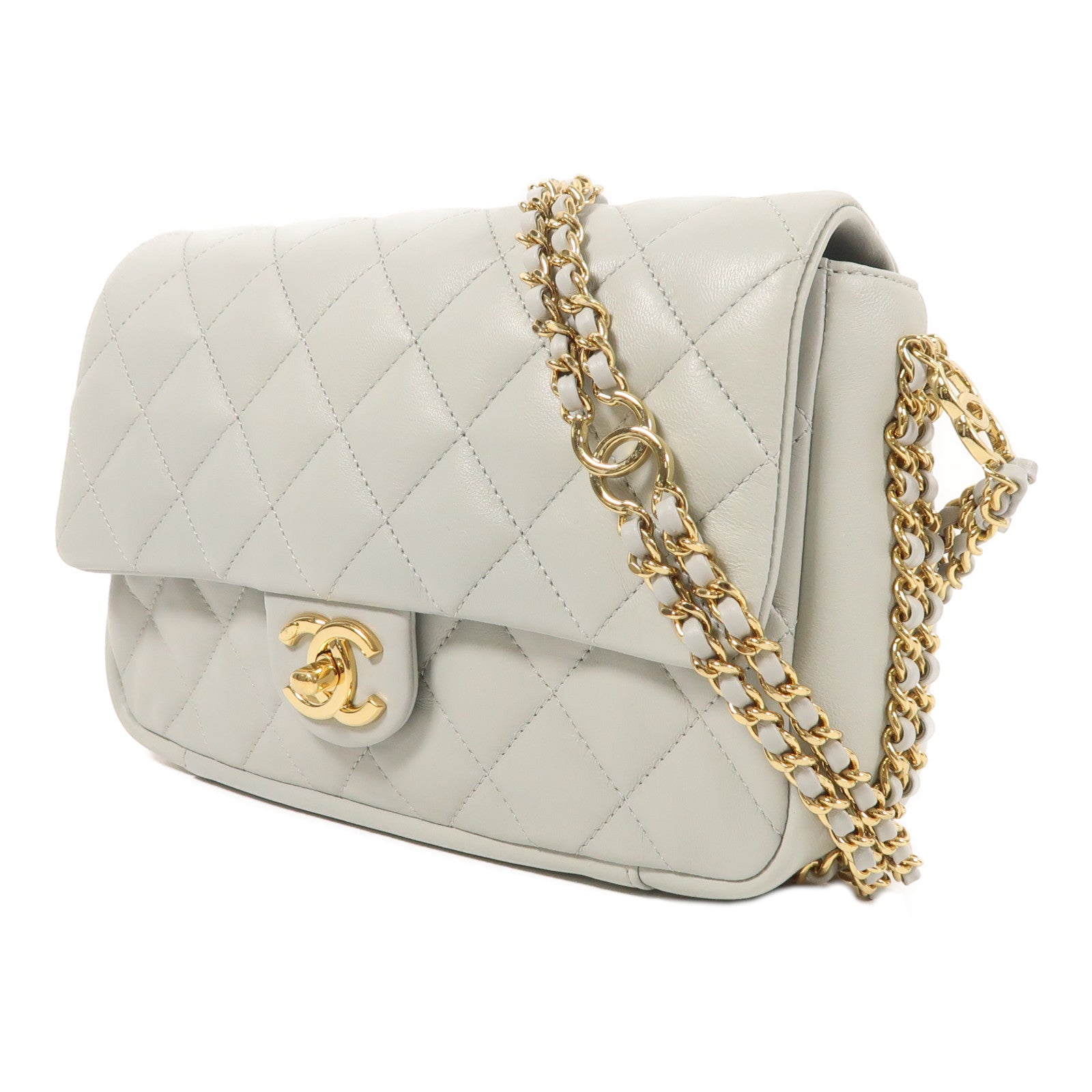 CHANEL 牛皮皮革Chain Shoulder金扣鏈帶肩背袋