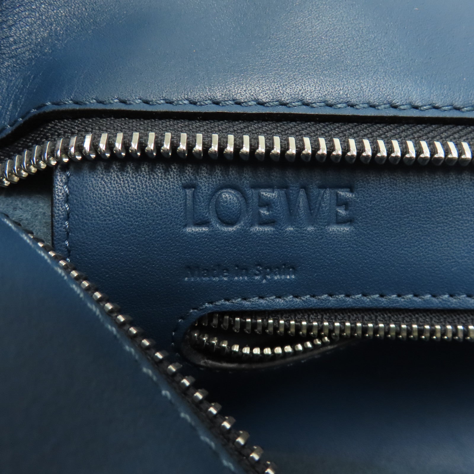 LOEWE 牛皮皮革Tote Bag銀扣手挽袋藍色