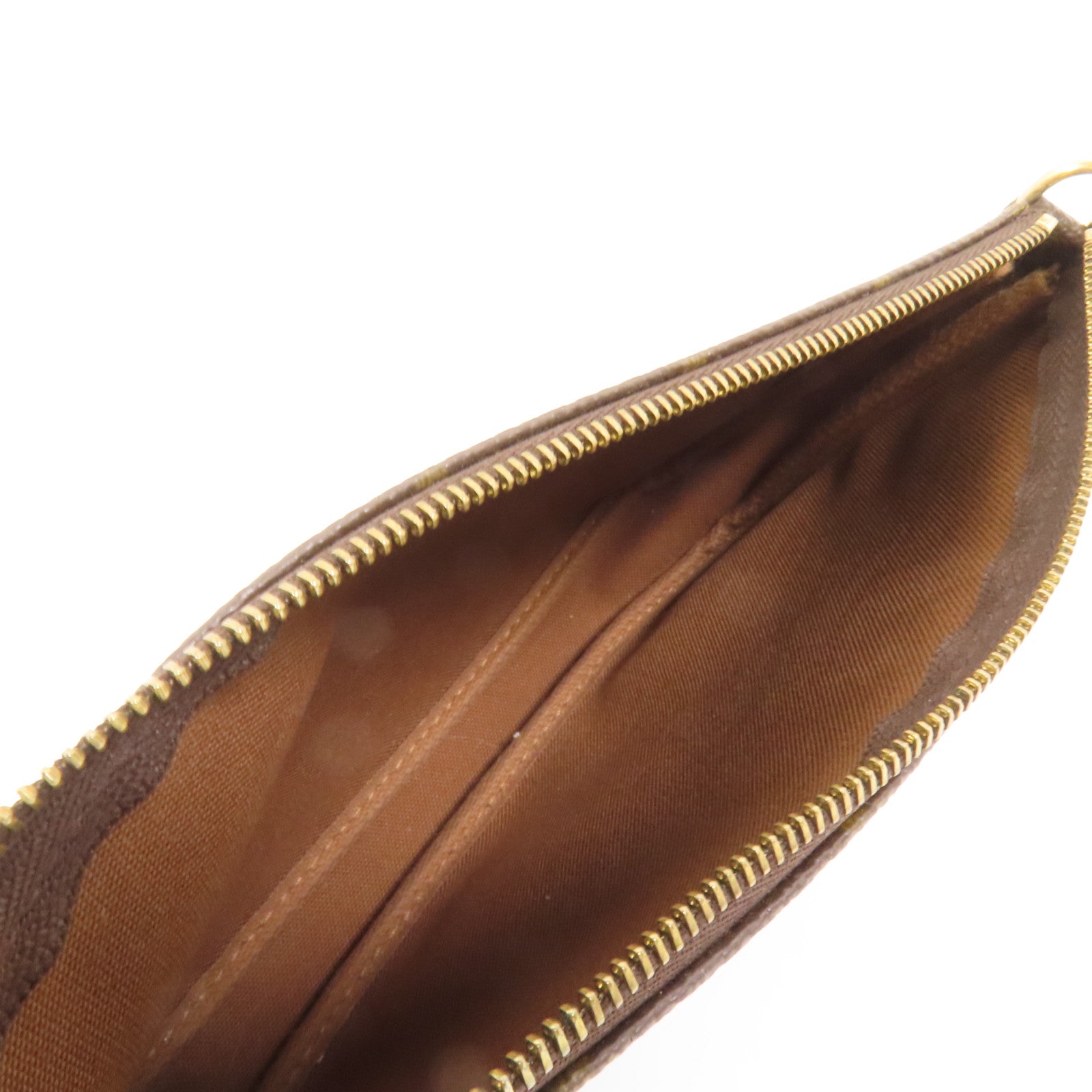 LOUIS VUITTON Monogram Pochette Accessoires金扣手挽袋棕色