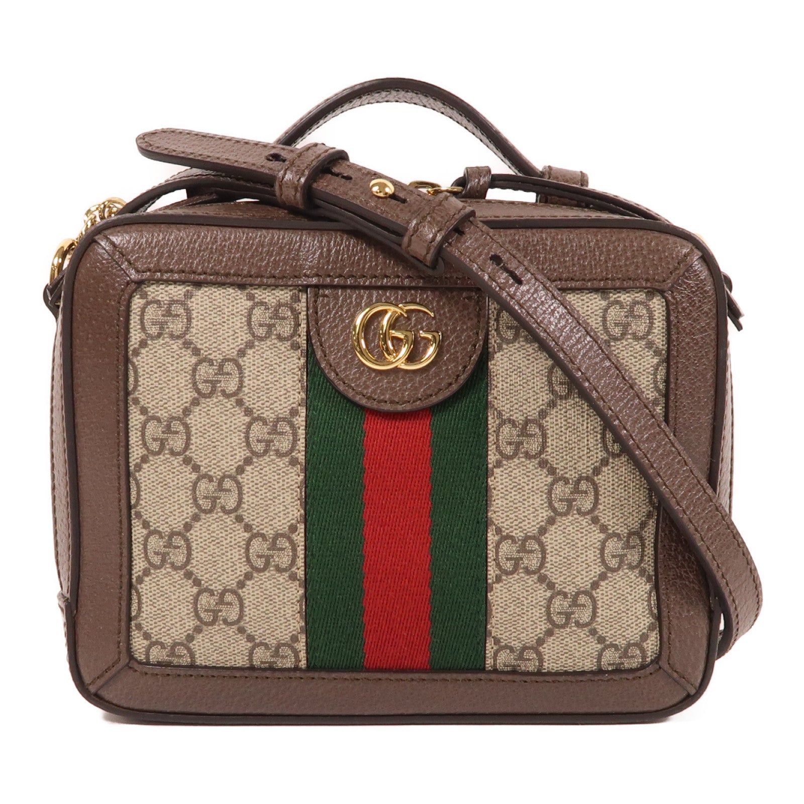 GUCCI 塗層帆布/皮革Ophidia GG Mini金扣手挽肩背兩用袋棕色