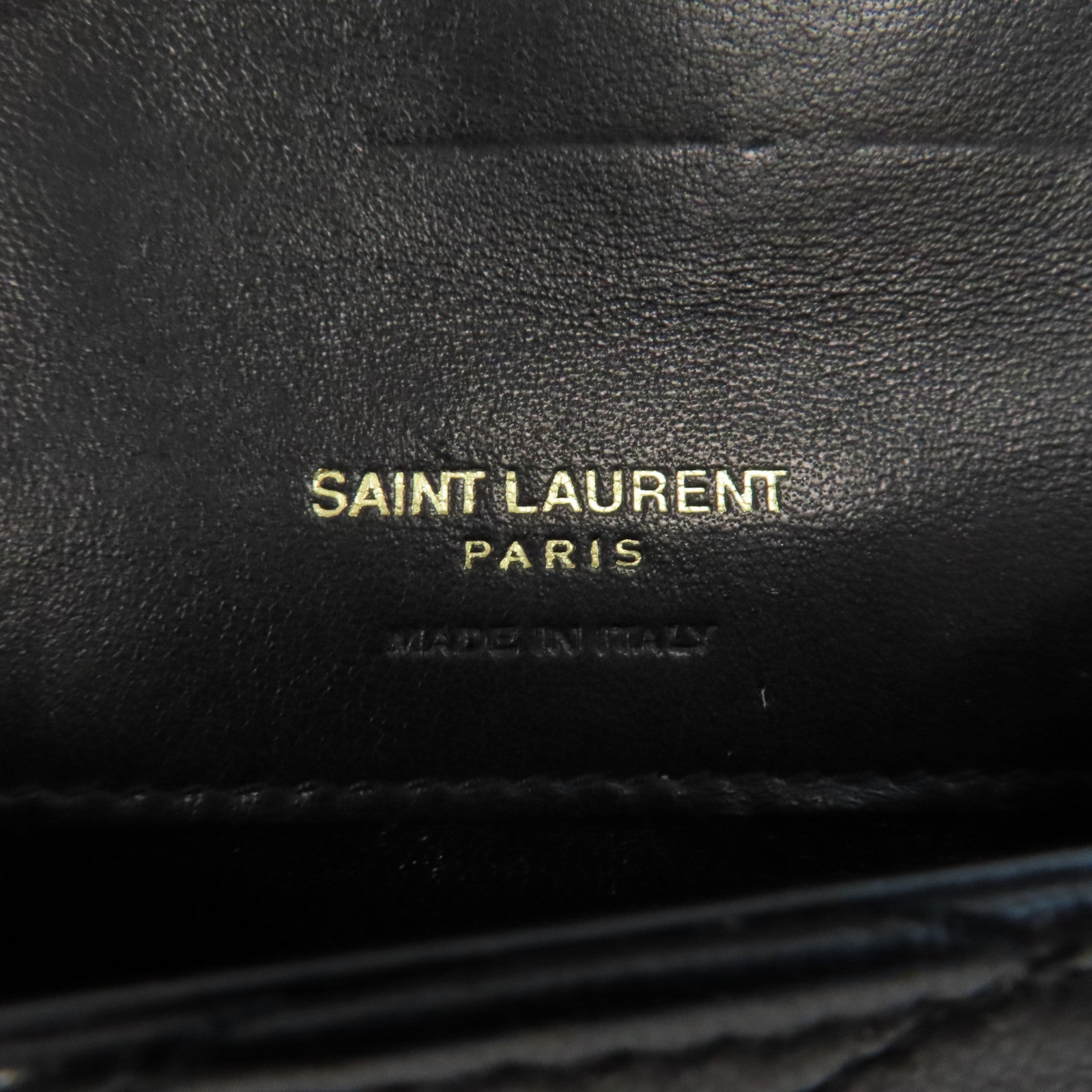 SAINT LAURENT 菱格牛皮皮革Card Case金扣卡片套黑色