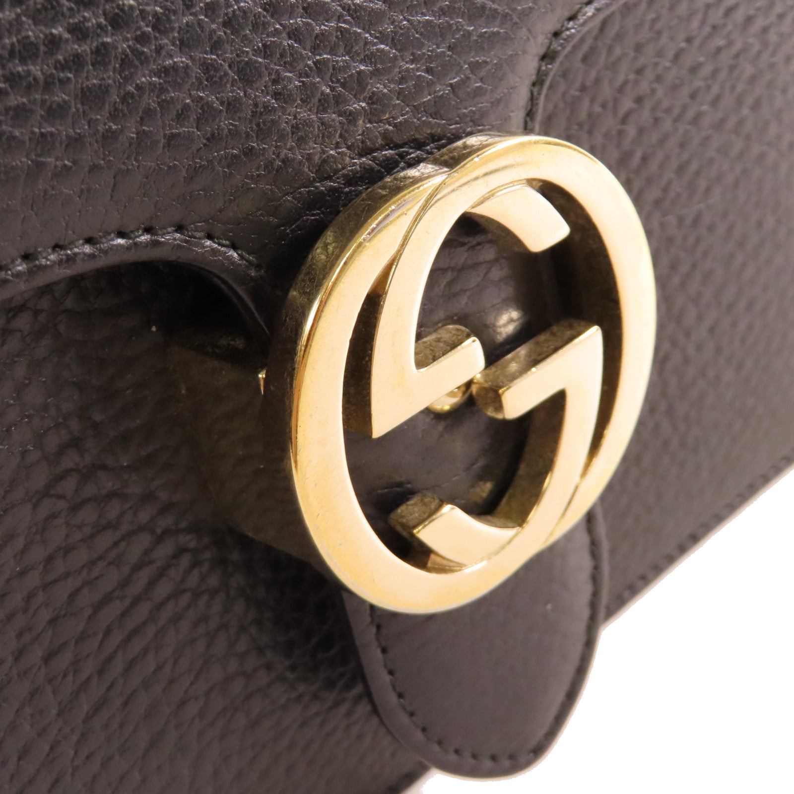 GUCCI 【激減優惠】牛皮皮革Interlocking GG Chain Shoulder Bag金扣鏈帶肩背袋黑色
