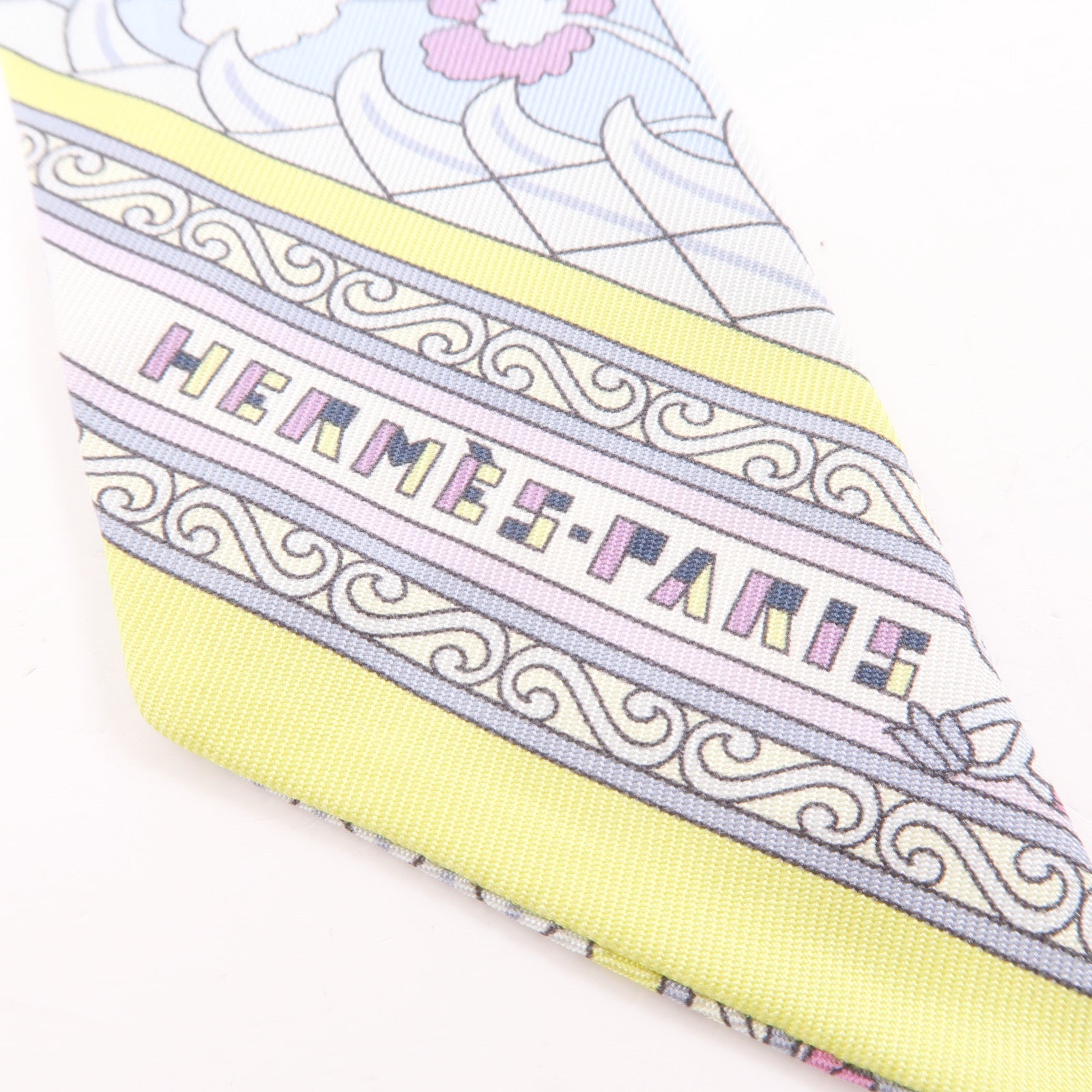 HERMES 絲質Twilly絲巾淺藍色/紫色