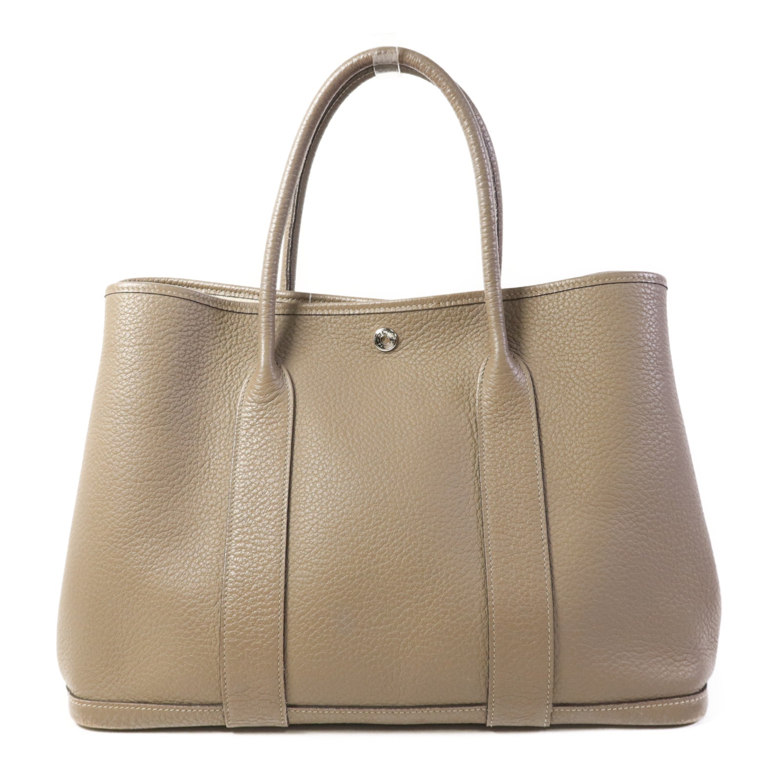 HERMES 【激減優惠】Country皮革Garden Party PM銀扣手挽袋Gris Asphalt