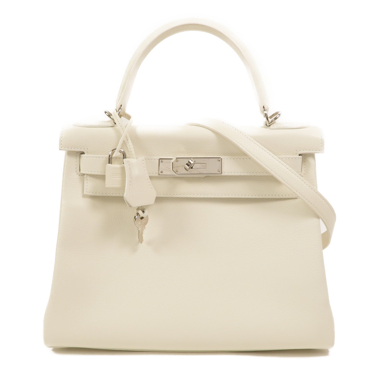 HERMES Evercolor皮革Kelly 28手挽肩背兩用袋Blanc