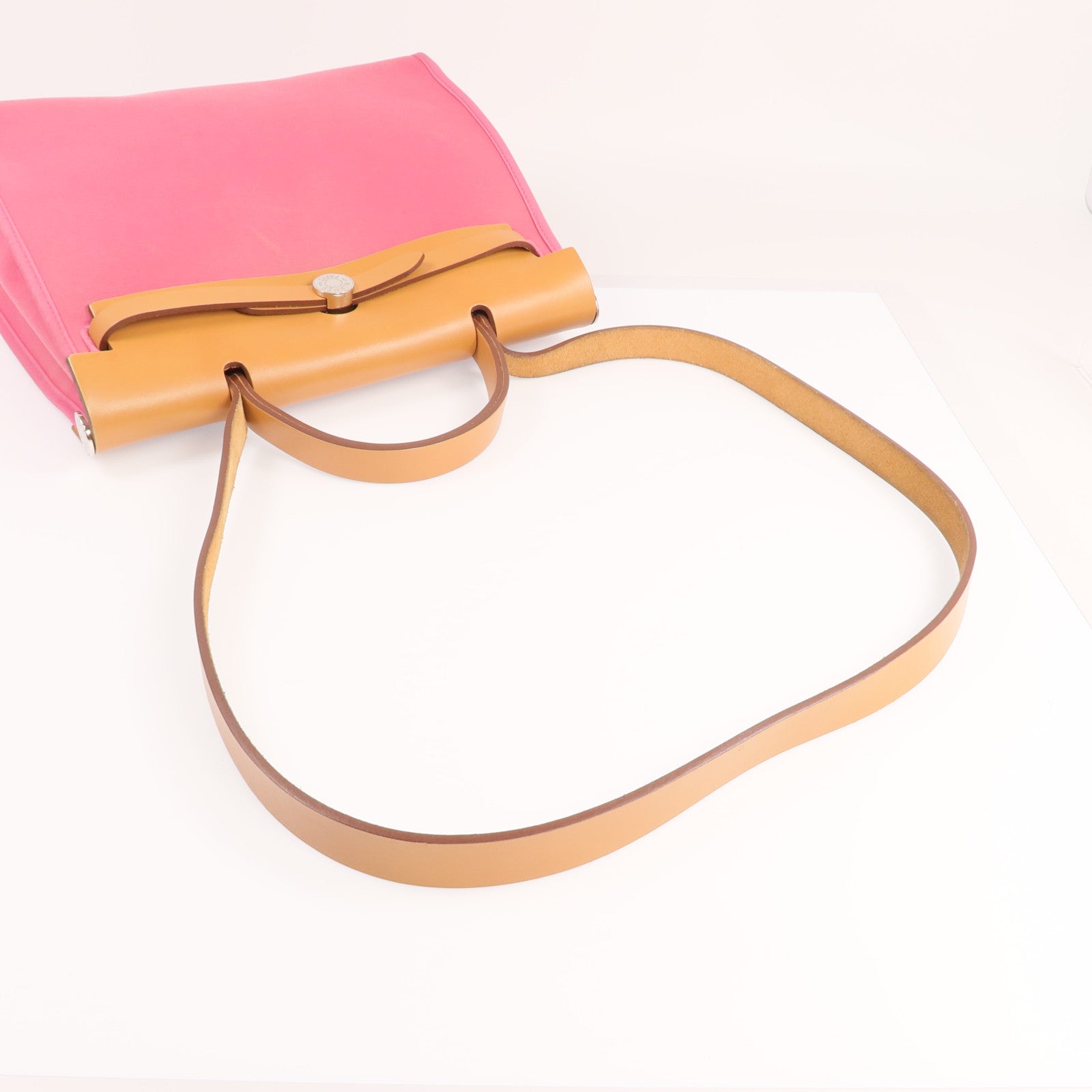HERMES 帆布Herbag PM銀扣手挽肩背兩用袋Bois de Rose