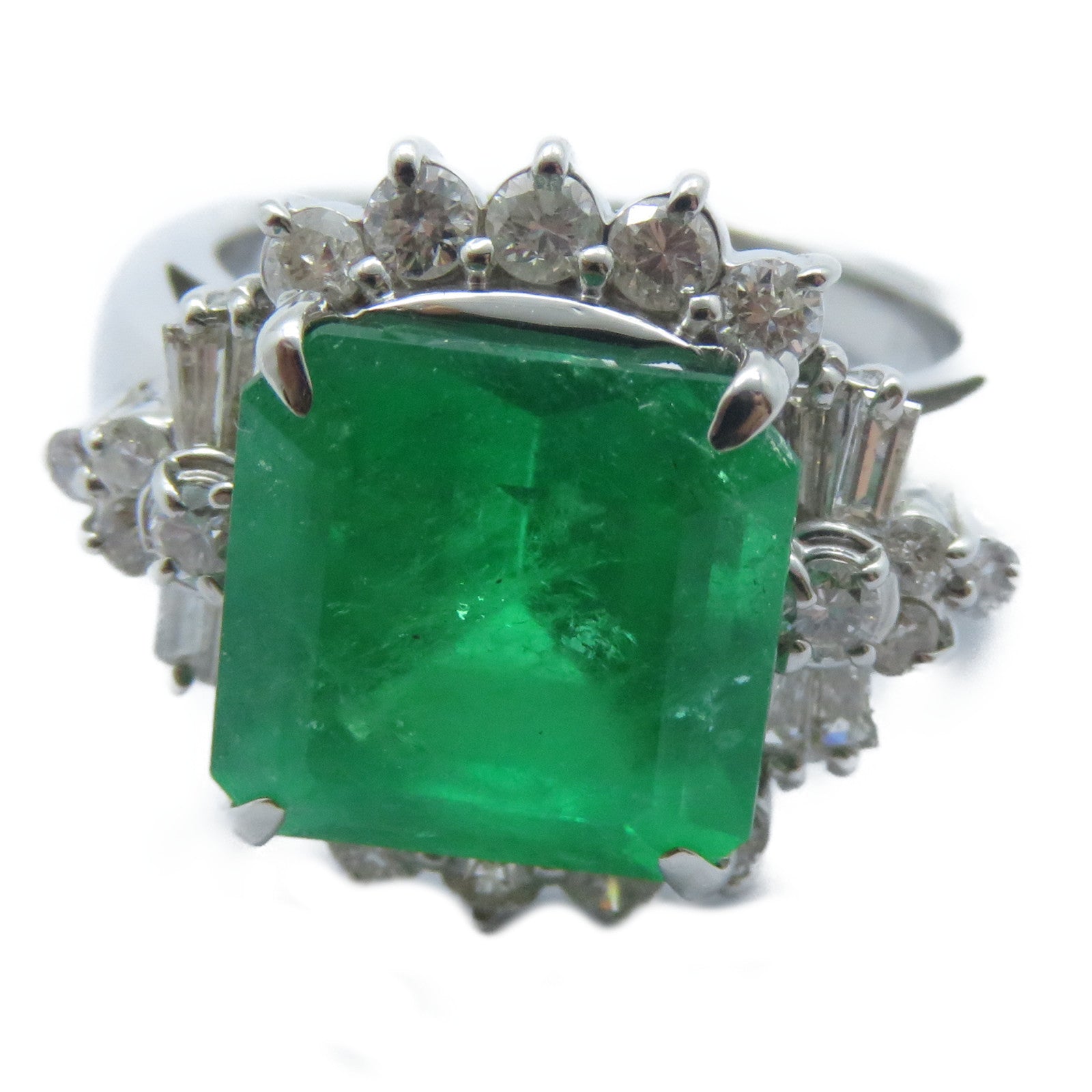 JEWELRY 【激減優惠】PT900鉑金Emerald Diamond Ring 6.22ct綠寶石/1.19ct鑽石戒指US#6.5