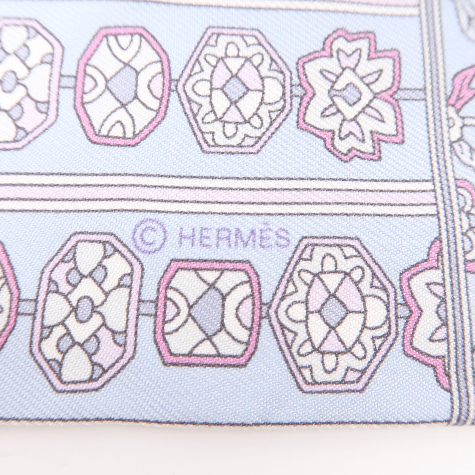 HERMES 絲質Twilly絲巾淺藍色/紫色